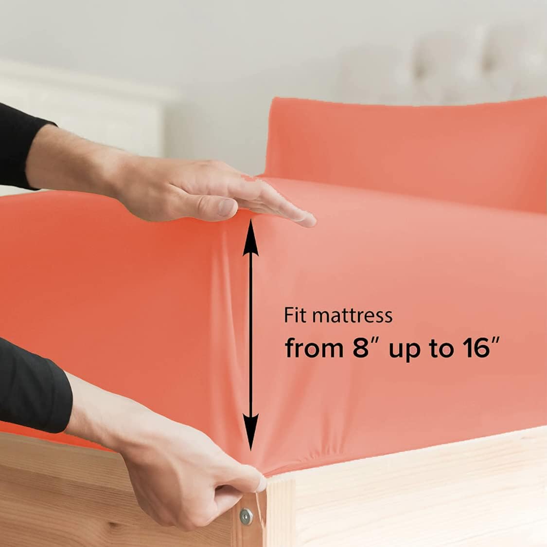 AYSW Deep Pocket King Size Bed Fitted Sheet Only Brushed Microfiber Basic Fitted Sheet 16" Soft and Cozy Wrinkle, Fade, Stain Resistant Easy Care Light Coral 7