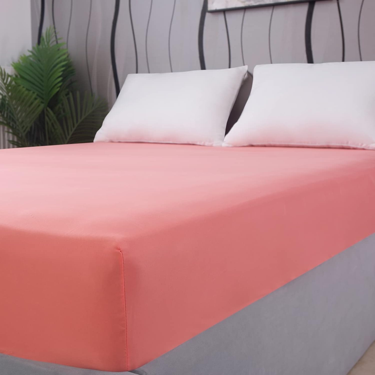AYSW Deep Pocket King Size Bed Fitted Sheet Only Brushed Microfiber Basic Fitted Sheet 16" Soft and Cozy Wrinkle, Fade, Stain Resistant Easy Care Light Coral 5