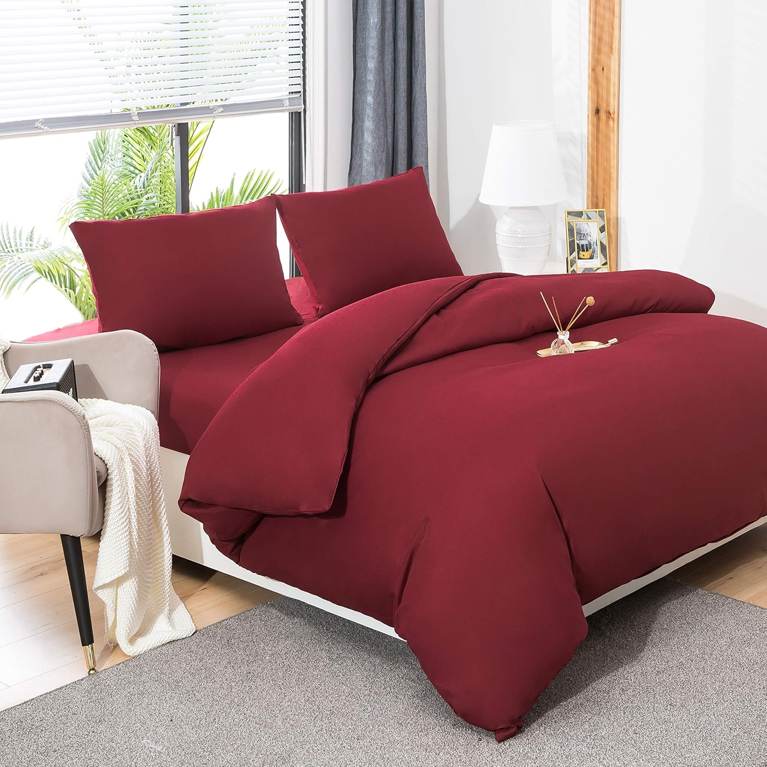 AYSW Duvet Cover Set 200x200cm+2 pillowcases 65x65cm Red 2 Person Adult Bedding Set in Microfiber 3