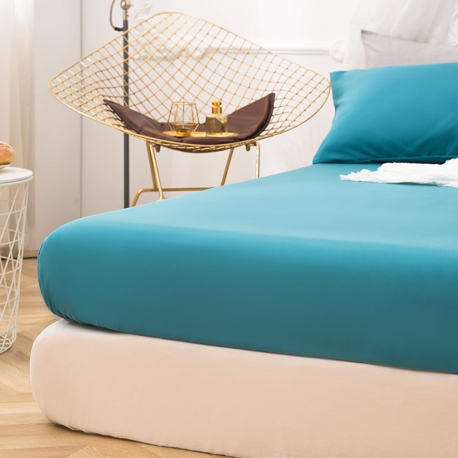 AYSW Fitted Bottom Sheet Full Teal Premium Brushed Microfiber Ultra-Soft Shrink and Fade Resistant Elastic All Around Deep Pocket 4