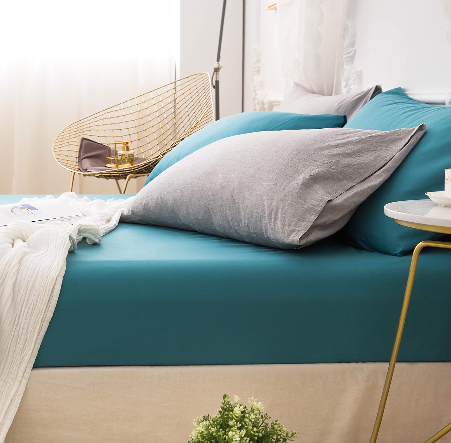 AYSW Fitted Bottom Sheet Full Teal Premium Brushed Microfiber Ultra-Soft Shrink and Fade Resistant Elastic All Around Deep Pocket 2