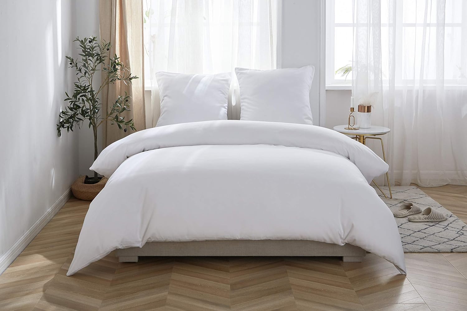AYSW 300 TC Bettwäsche-Set 100% Baumwolle 200x200cm mit 2 Kissenbezügen 65x65cm Beige Bettwäsche für 2 Personen mit Reißverschluss 10