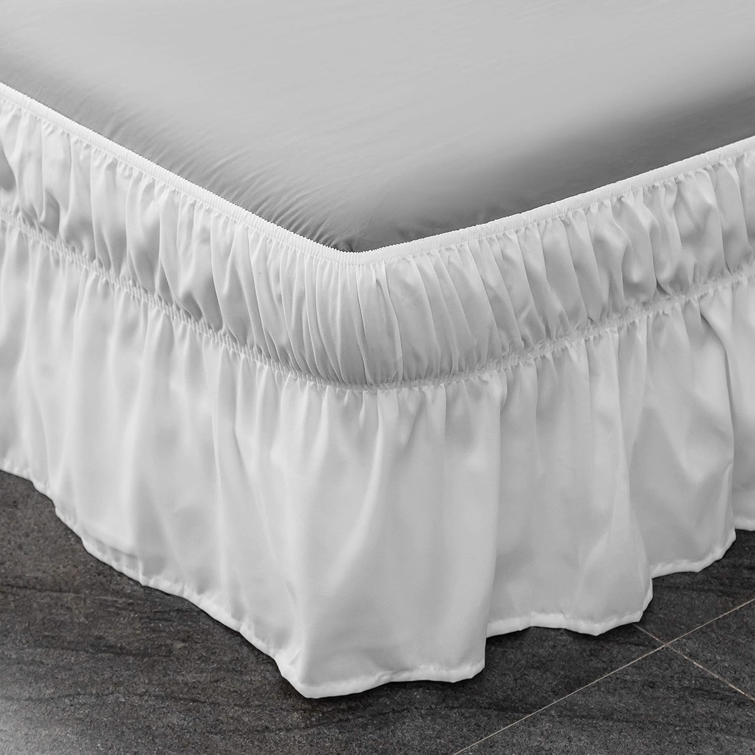 AYSW Wrap Around Bed Skirts 15 Inch Drop with Elastic No Top Cover Dust Ruffles Queen-King Size White 2