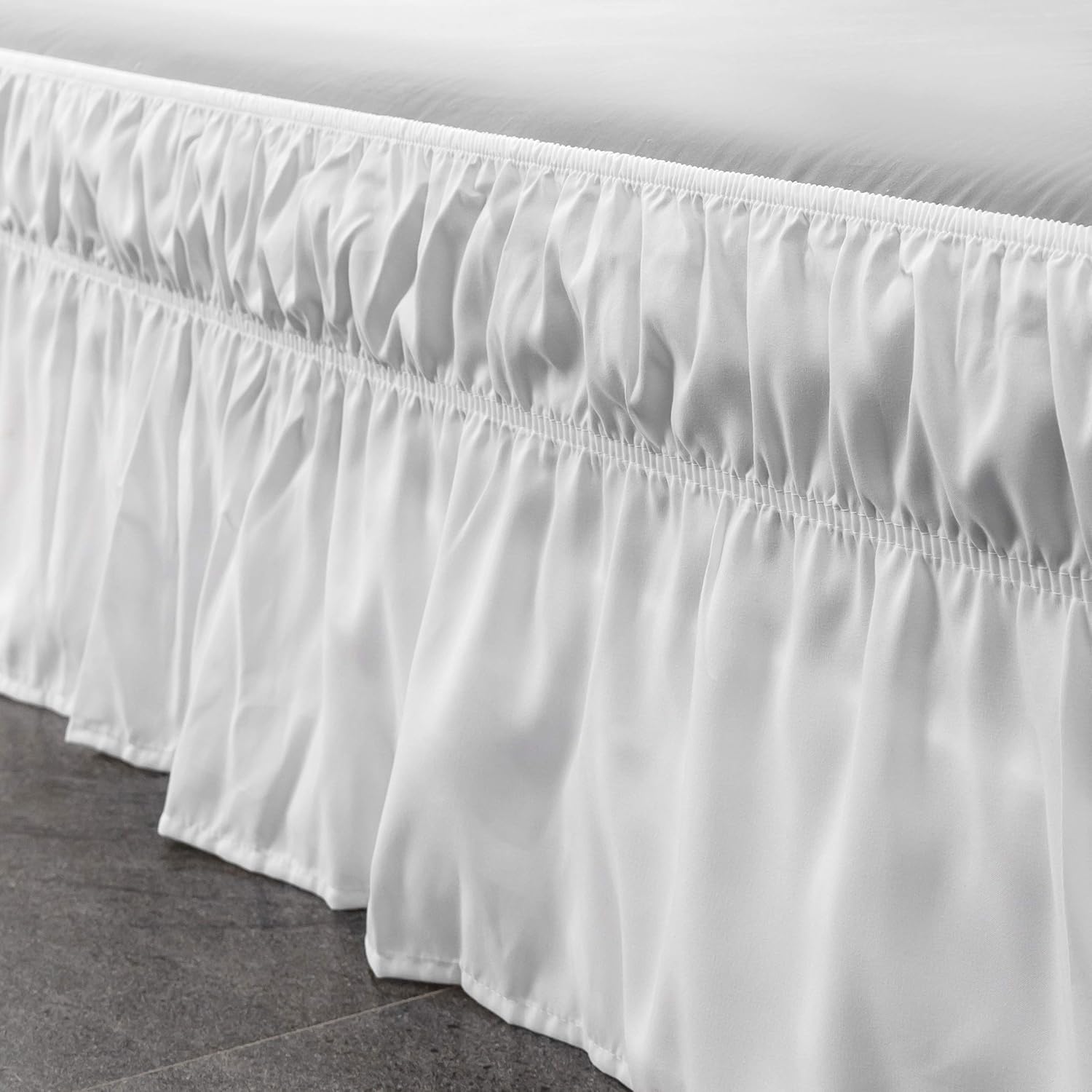 AYSW Wrap Around Bed Skirts 15 Inch Drop with Elastic No Top Cover Dust Ruffles Queen-King Size White 4