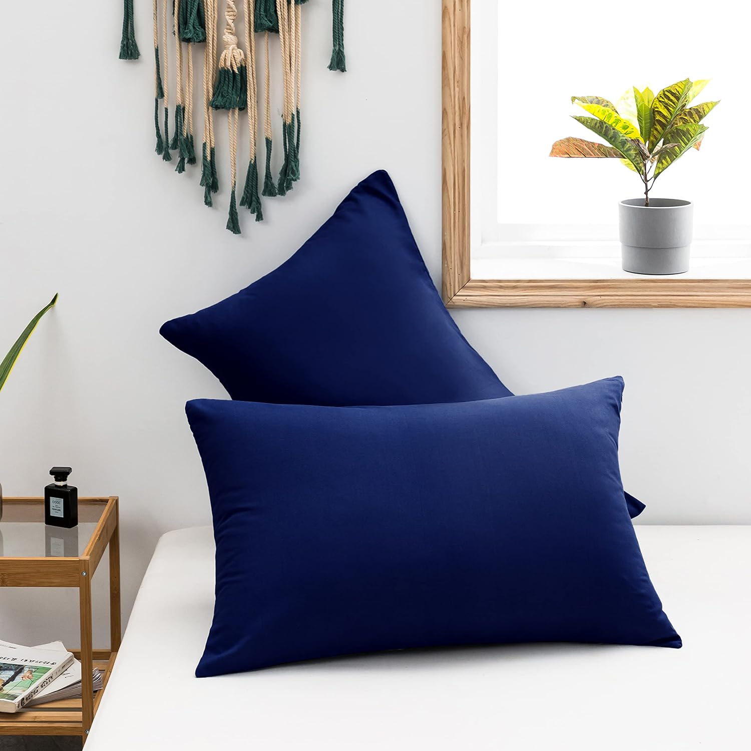 AYSW Set of 2- Dark Blue Pillowcases 50x70cm Pillowcase with a Zipper in Microfiber … 3