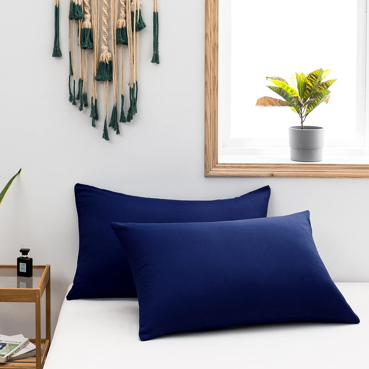 AYSW Set of 2- Dark Blue Pillowcases 50x70cm Pillowcase with a Zipper in Microfiber … 2