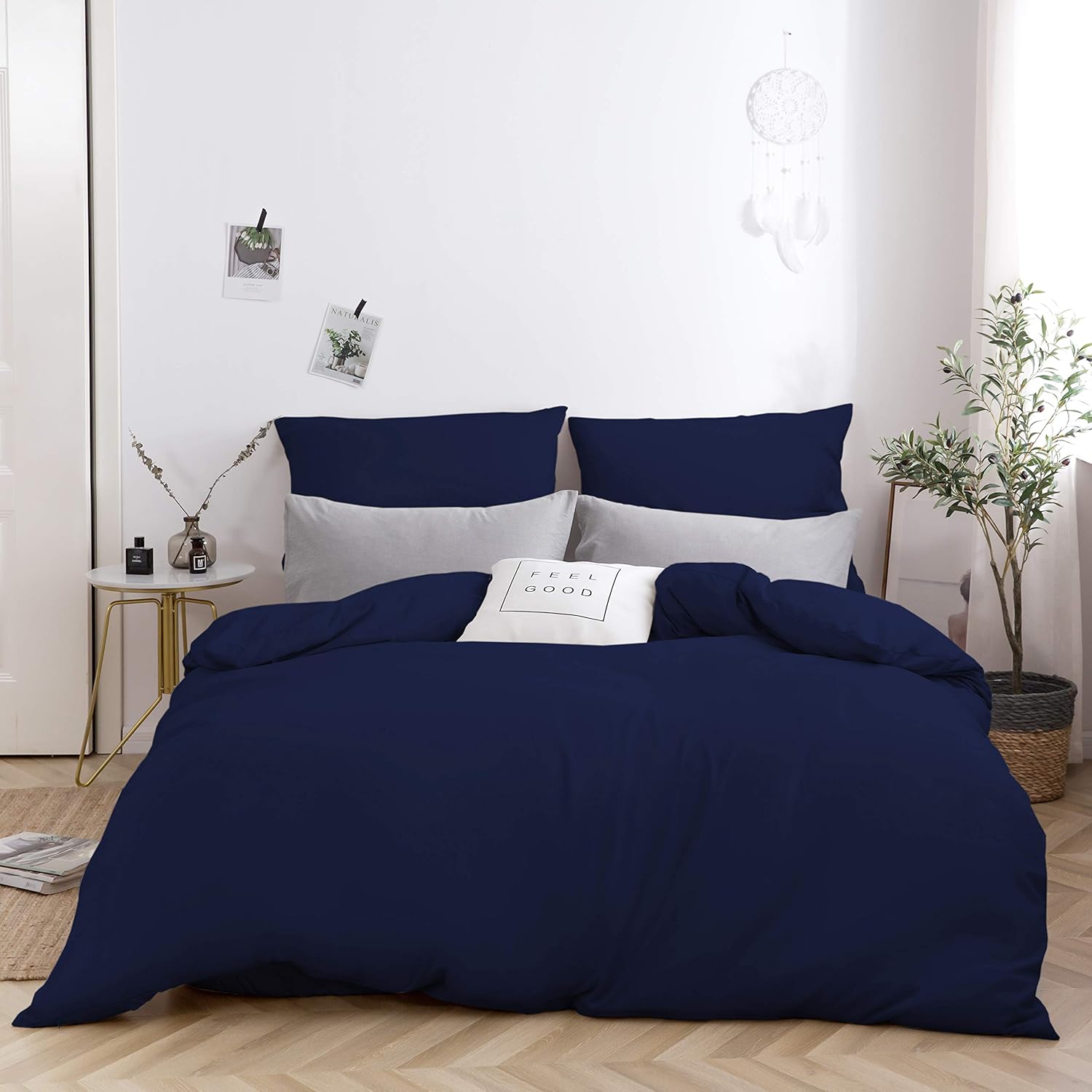 AYSW Duvet Cover Set 220x240cm+2 pillowcases 65x65cm Navy Blue 2 Person Adult Bedding Set in Microfiber 2