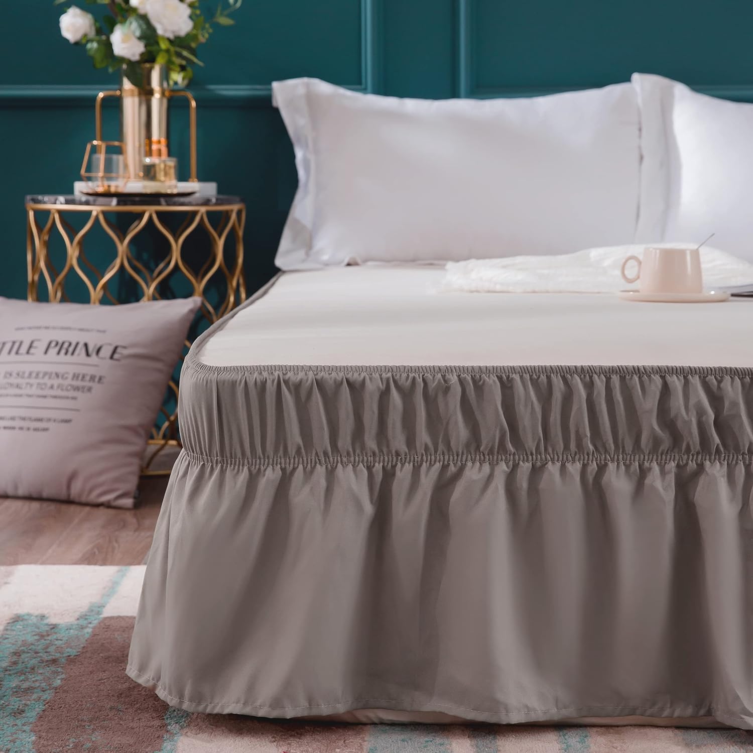 AYSW Wrap Around Betthussen 45 cm Fallhöhe mit Elastik, ohne Oberseite, Staubschutz, Queen-King Size Taupe 2