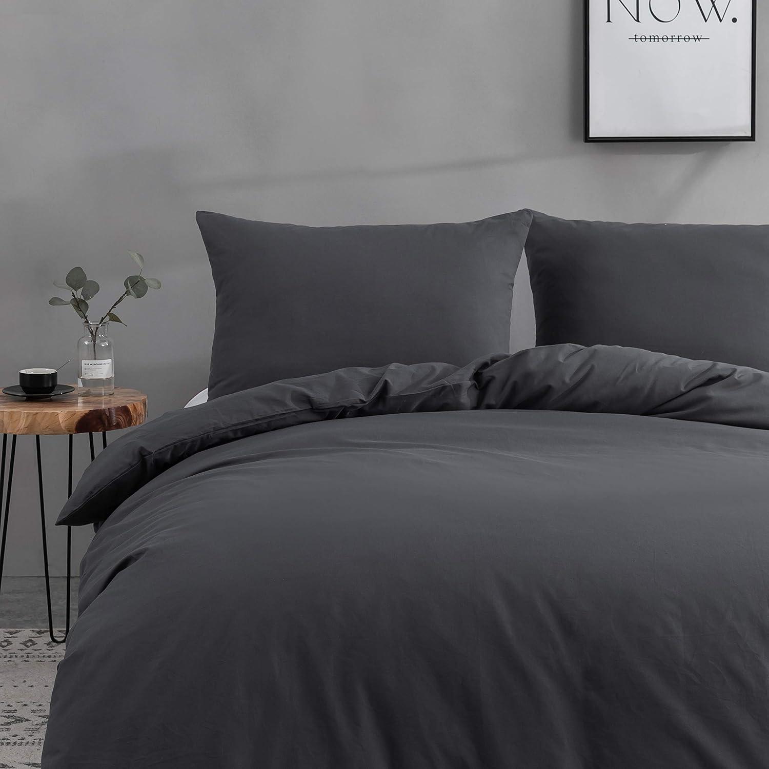AYSW 300 TC Bettbezug 200x200cm Grau 100% Baumwolle mit 2 Kissenbezügen 65x65cm Bettwäsche für 2 Personen mit Reißverschluss 2