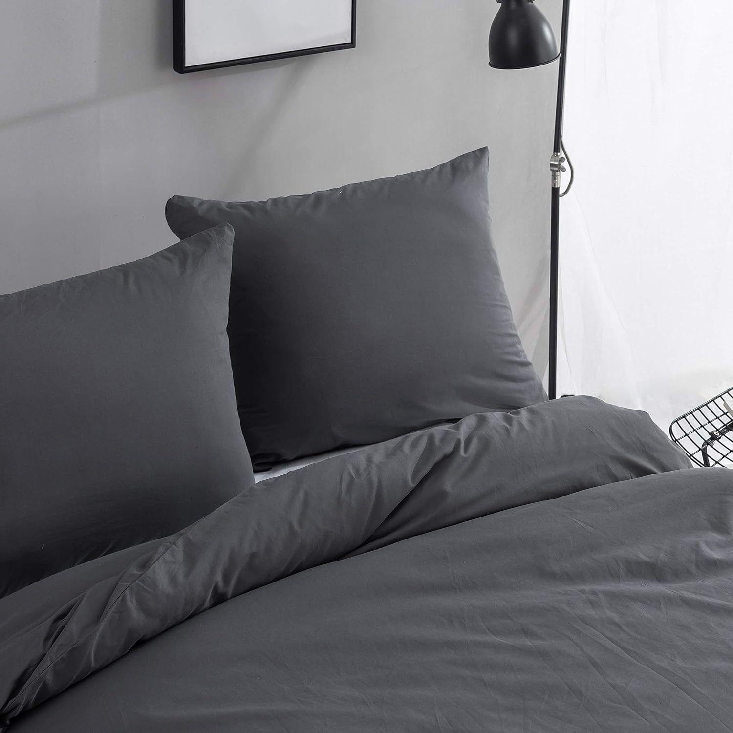 AYSW 300 TC Bettbezug 200x200cm Grau 100% Baumwolle mit 2 Kissenbezügen 65x65cm Bettwäsche für 2 Personen mit Reißverschluss 3