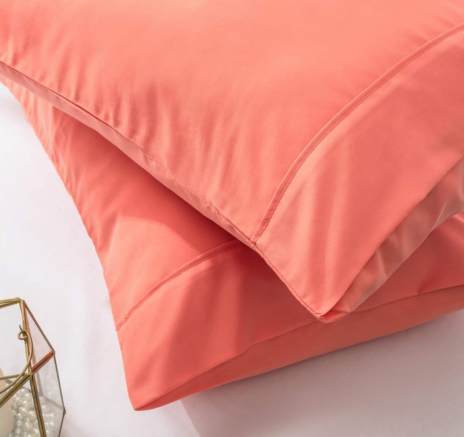 AYSW Pillowcases Set of 2 Bed Pillow Cover Brushed Microfiber Envelope Closure King Size 20"x40" Light Coral Easy Care 2