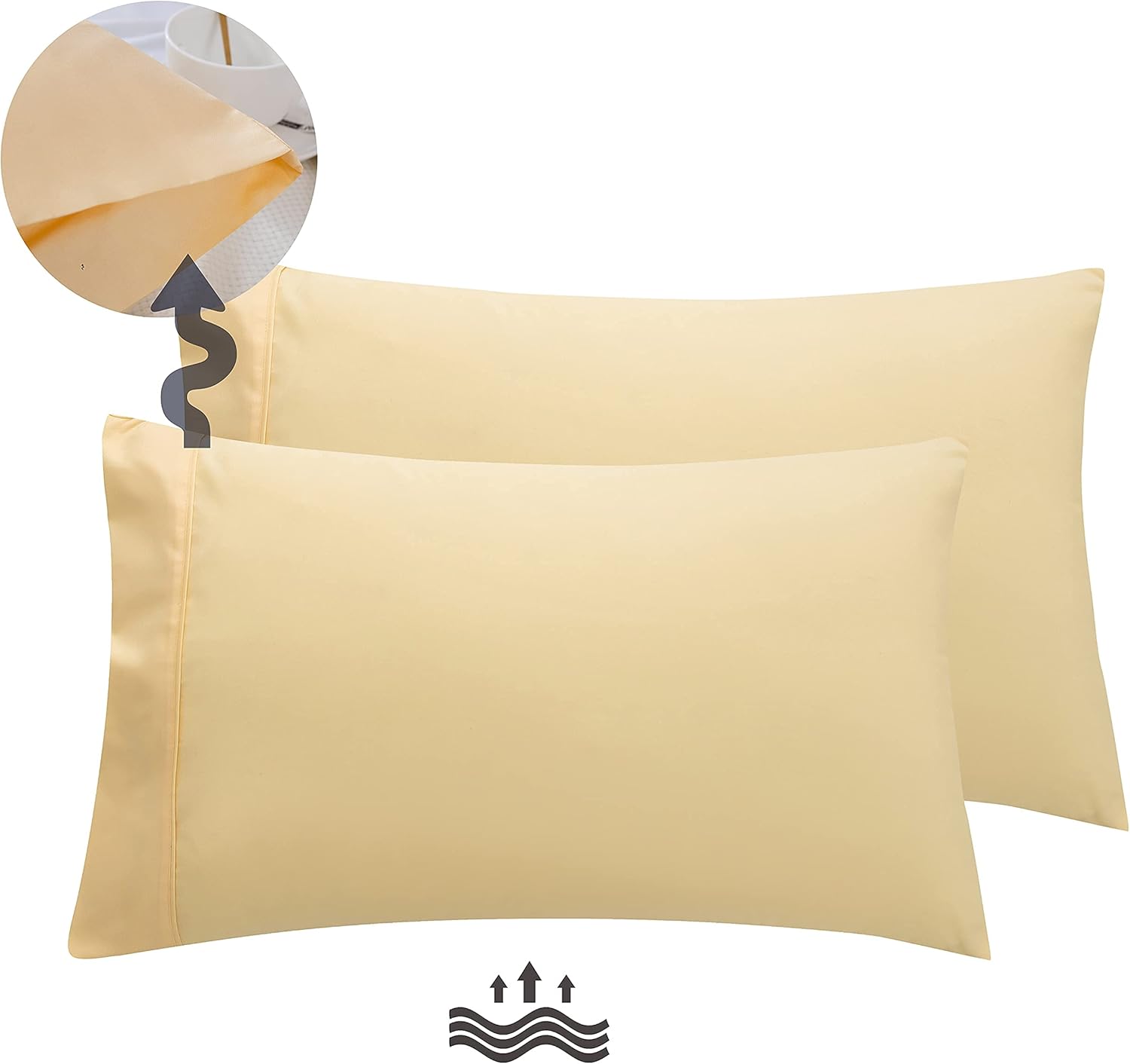 AYSW Pillowcases Set of 2 Bed Pillow Cover Brushed Microfiber Envelope Closure Queen Size 20"x30" Light Yellow Soft and Cozy Easy Care 2