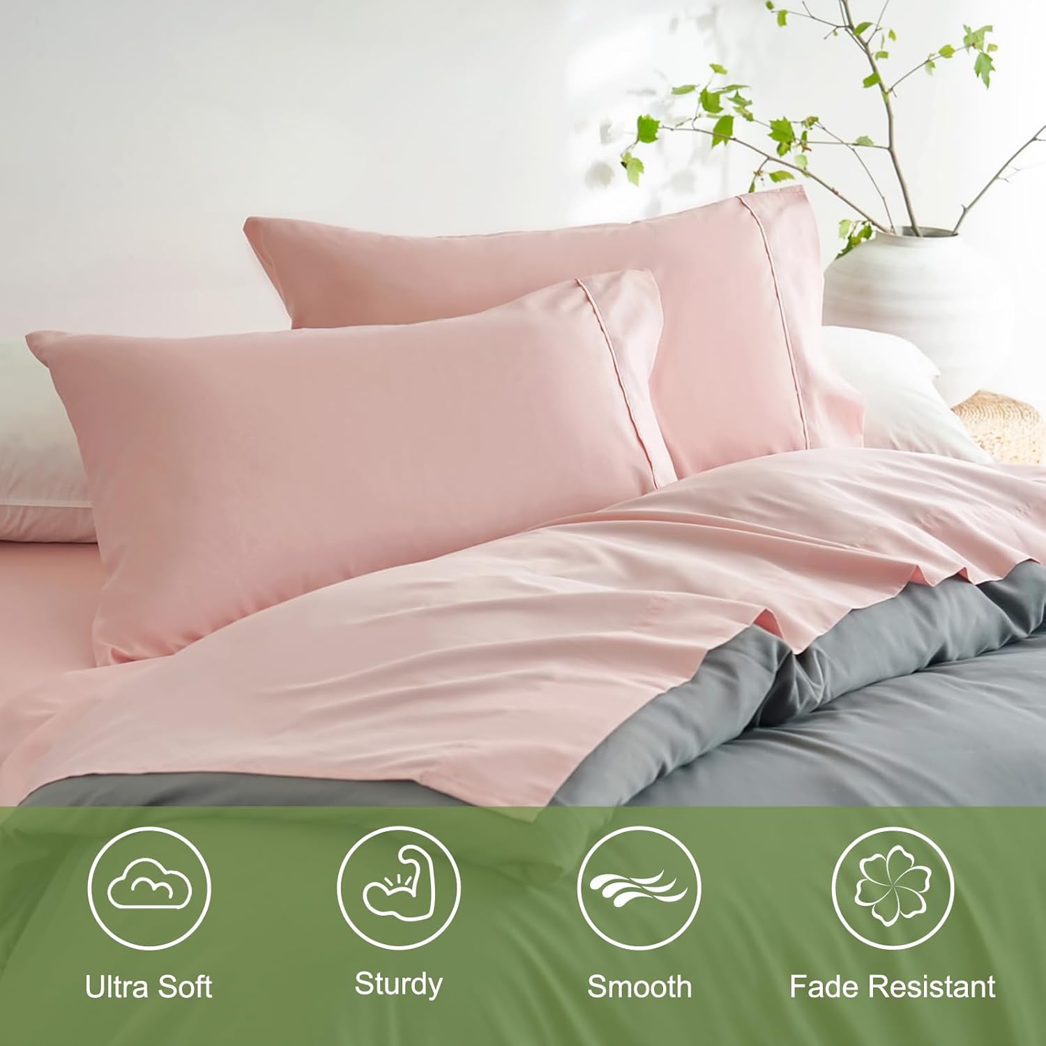 AYSW Soft Bed Sheet Set 4 Pieces Double Brushed Microfiber Fade Resistant Easy Care Full Pink 2