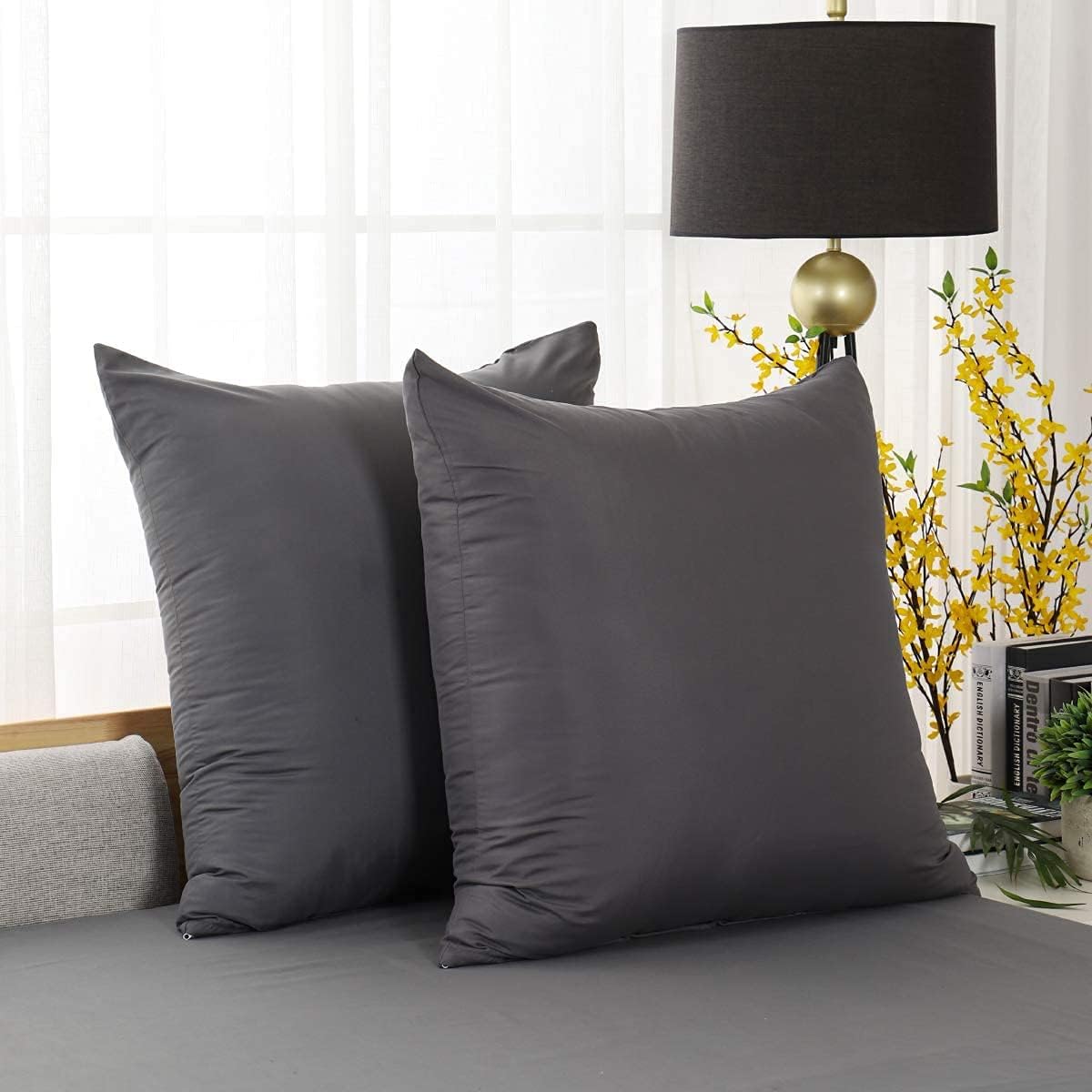 AYSW Set of 2- Pillowcases Grey 65x65cm Pillowcase with A Zipper in Microfiber … 2