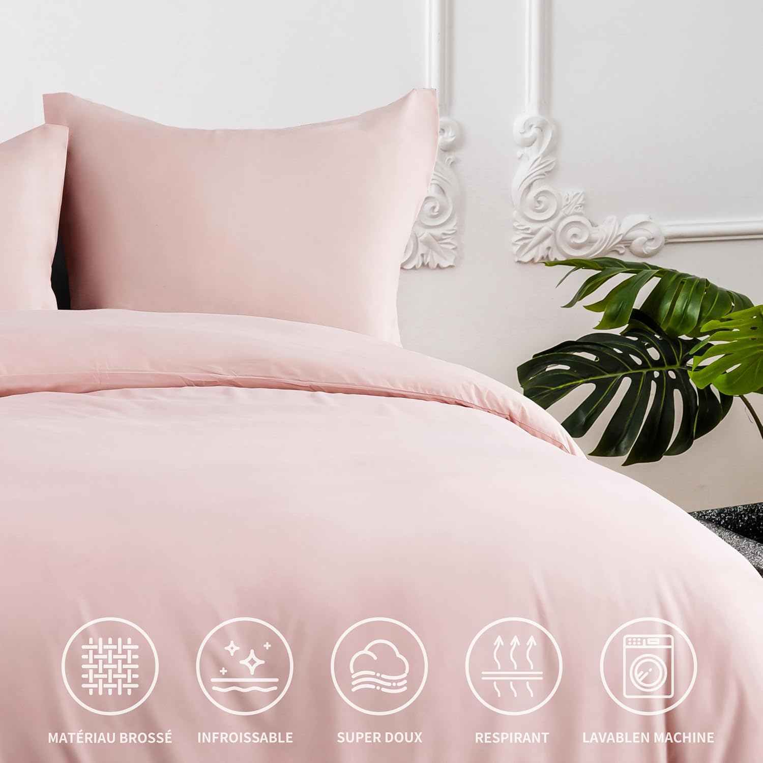 16 Colors Duvet Cover Set 140x200 cm Double Zipper 2 Pieces Brushed Microfiber 100 Thread Count/cm² + 1 Pillowcase 65x65 cm Pink Adult Bedding Set 1 Person 3