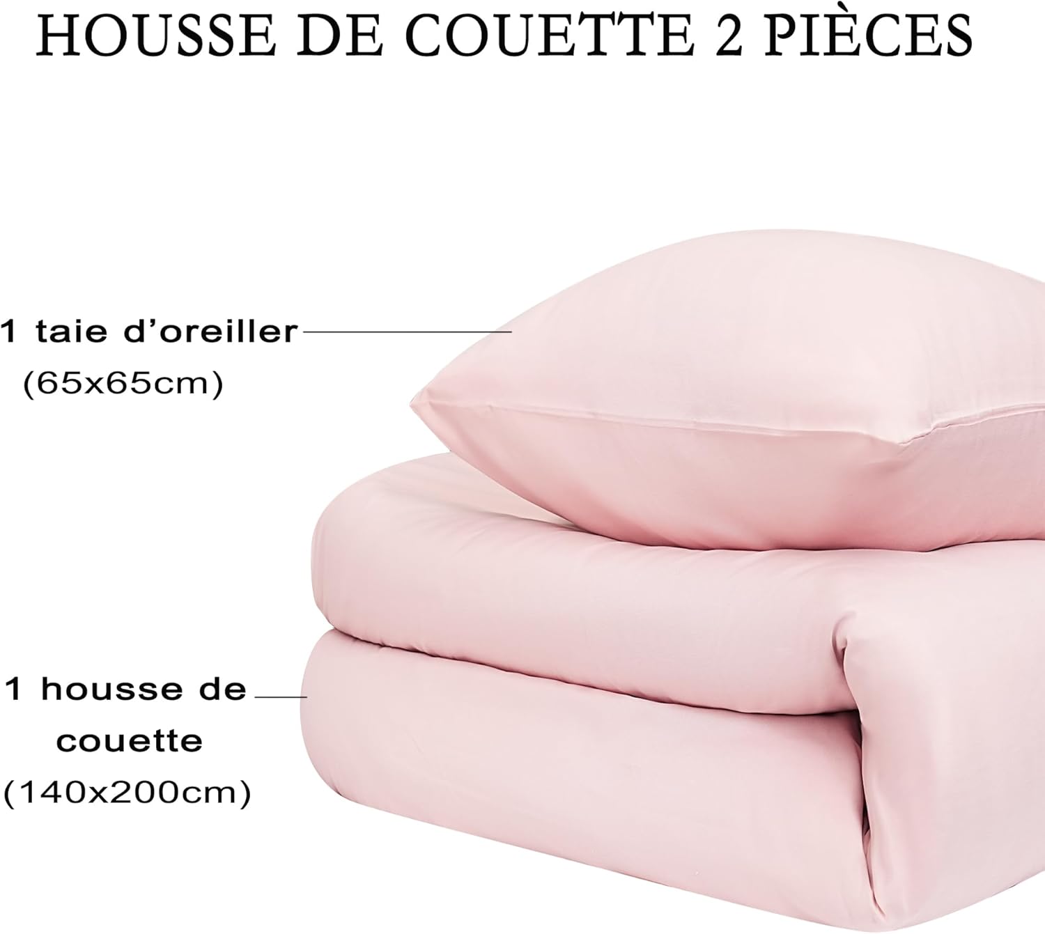 16 Colors Duvet Cover Set 140x200 cm Double Zipper 2 Pieces Brushed Microfiber 100 Thread Count/cm² + 1 Pillowcase 65x65 cm Pink Adult Bedding Set 1 Person 7