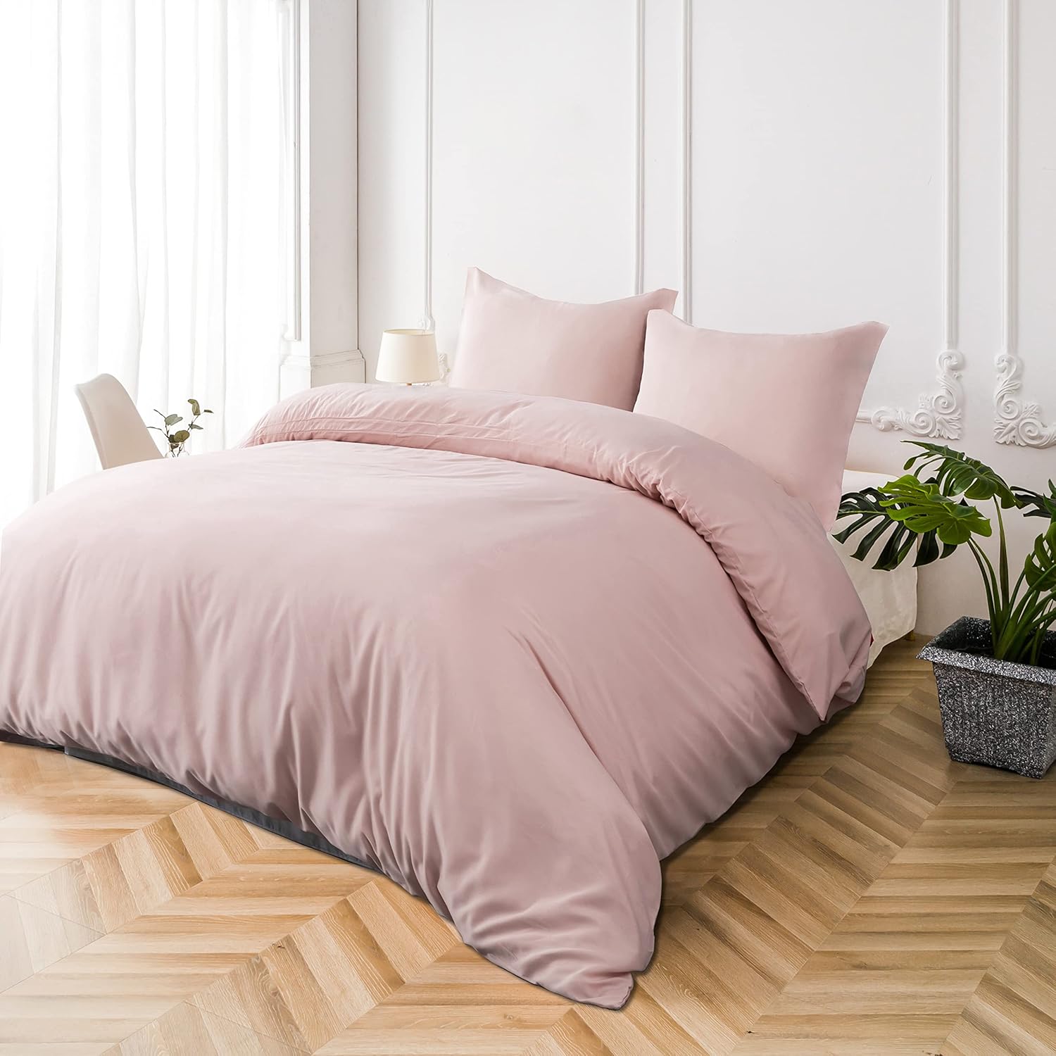 16 Colors Duvet Cover Set 140x200 cm Double Zipper 2 Pieces Brushed Microfiber 100 Thread Count/cm² + 1 Pillowcase 65x65 cm Pink Adult Bedding Set 1 Person 2