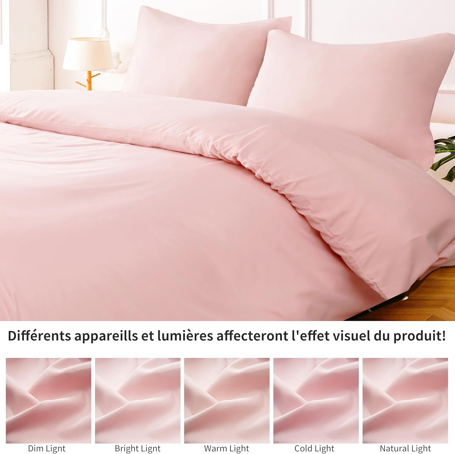 16 Colors Duvet Cover Set 140x200 cm Double Zipper 2 Pieces Brushed Microfiber 100 Thread Count/cm² + 1 Pillowcase 65x65 cm Pink Adult Bedding Set 1 Person 6