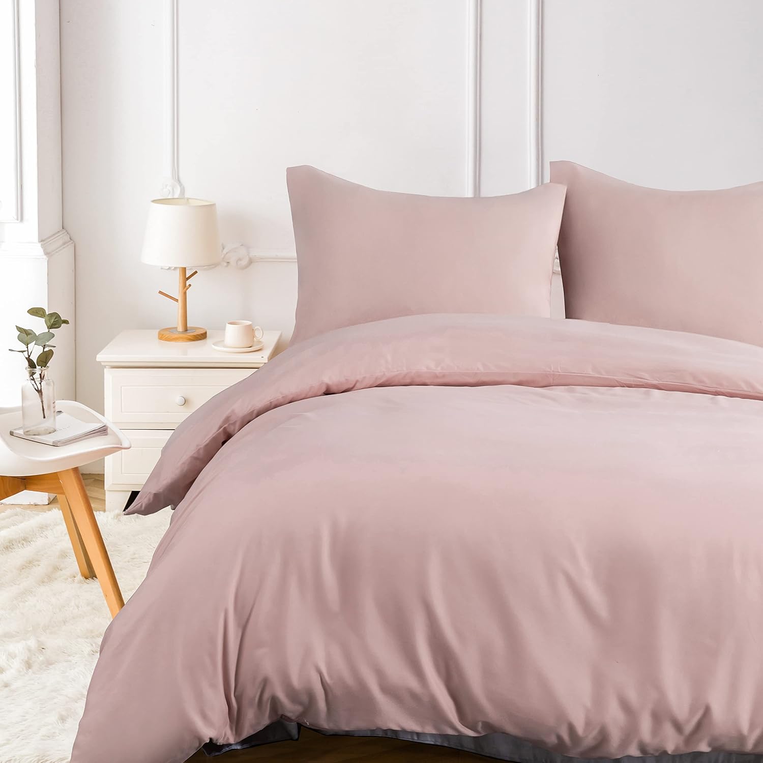 16 Colors Duvet Cover Set 140x200 cm Double Zipper 2 Pieces Brushed Microfiber 100 Thread Count/cm² + 1 Pillowcase 65x65 cm Pink Adult Bedding Set 1 Person 8