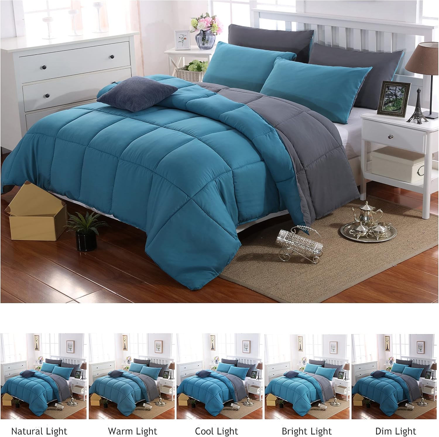 All-season duvet quilt 135x200 cm, hypoallergenic for allergy sufferers 100% Microfiber Öko Tex Standard Light summer duvet 180GSM Double Face Sea Blue/Grey 3