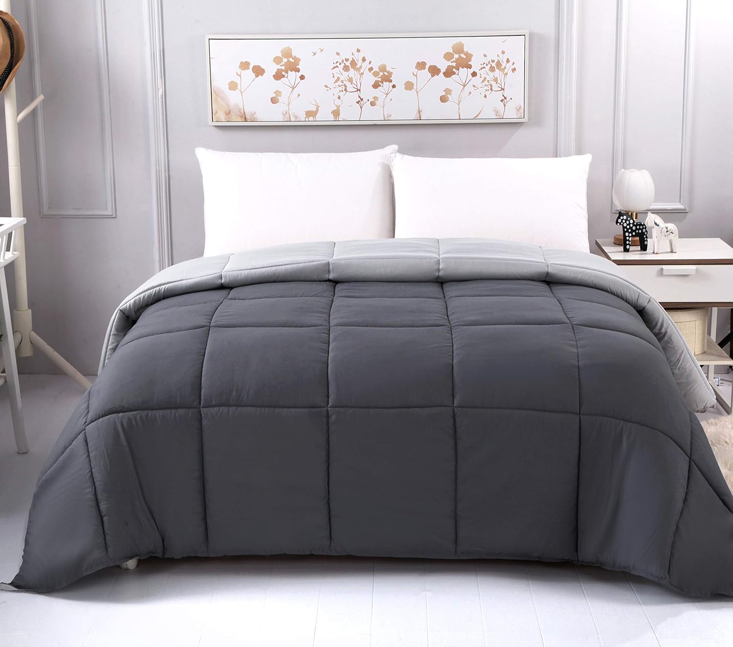 All-season duvet quilt 135x200 cm, anti-allergic for allergy sufferers 100% Microfaser Öko Tex Standard Light summer duvet 180GSM Double Face Grey/Smoke 2
