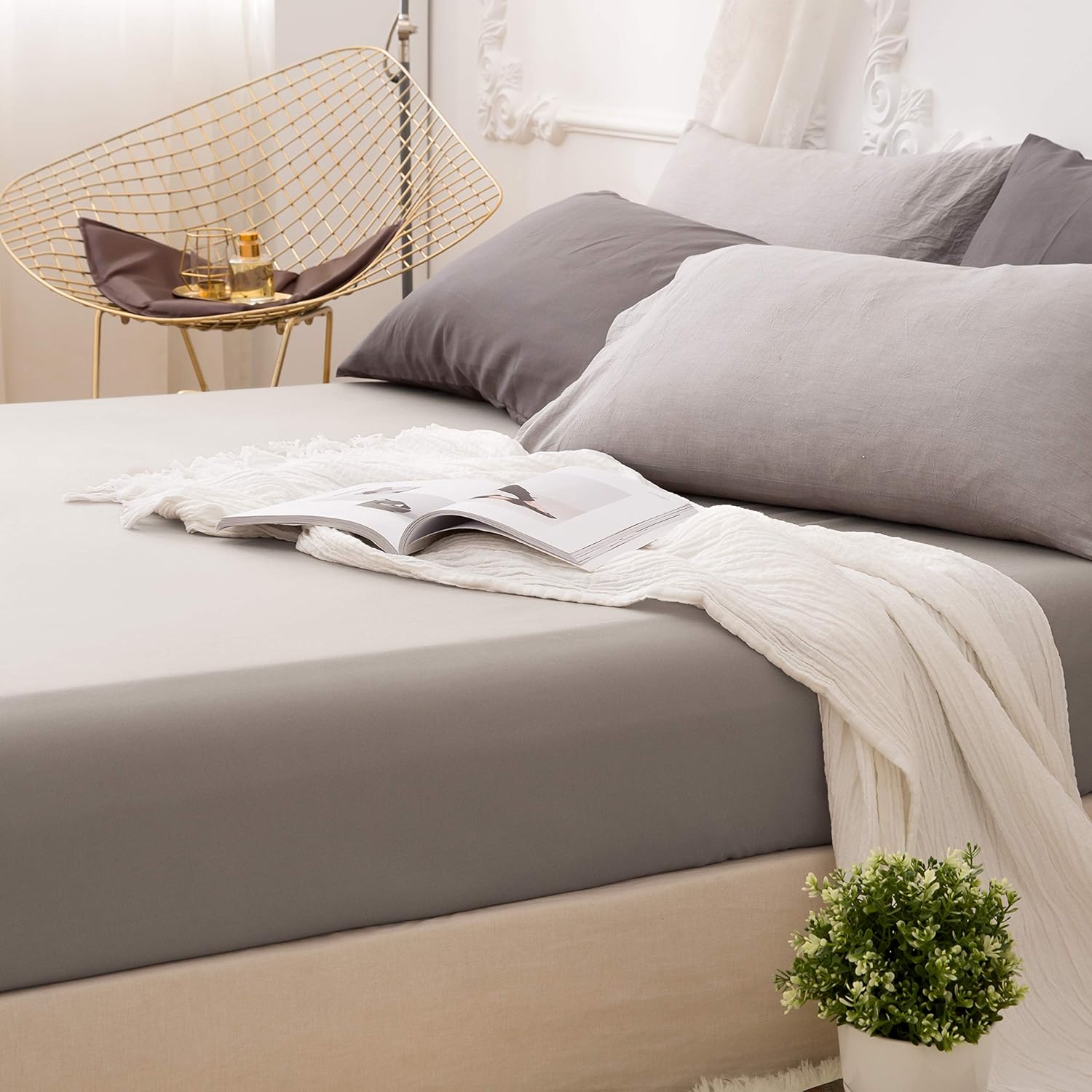 Lenzuolo con Angoli, Elasticizzati in Microfibra, 160x200x30cm, Beige 4