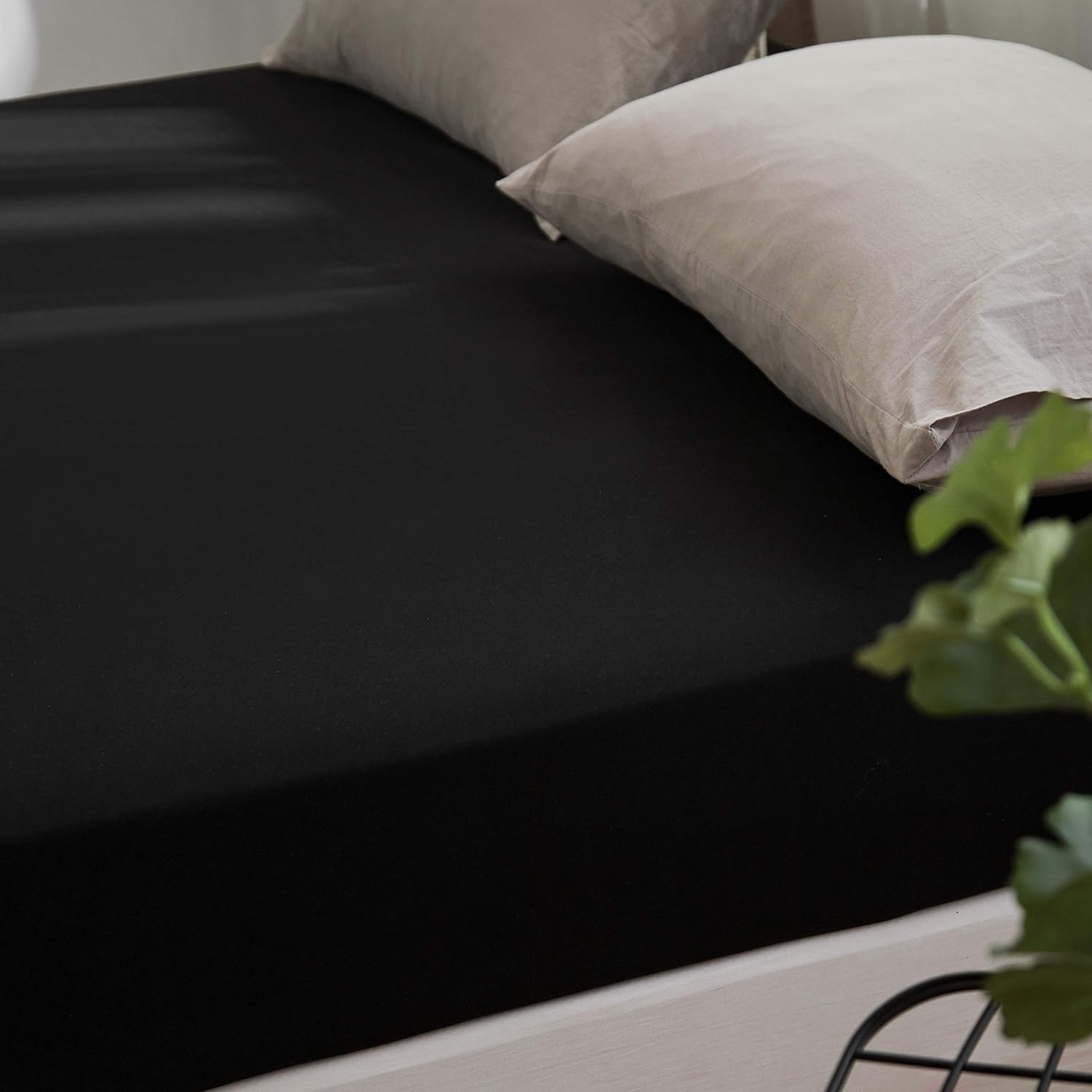Lenzuolo con Angoli, Elasticizzati in Microfibra, 160x200x30cm, Nero 7