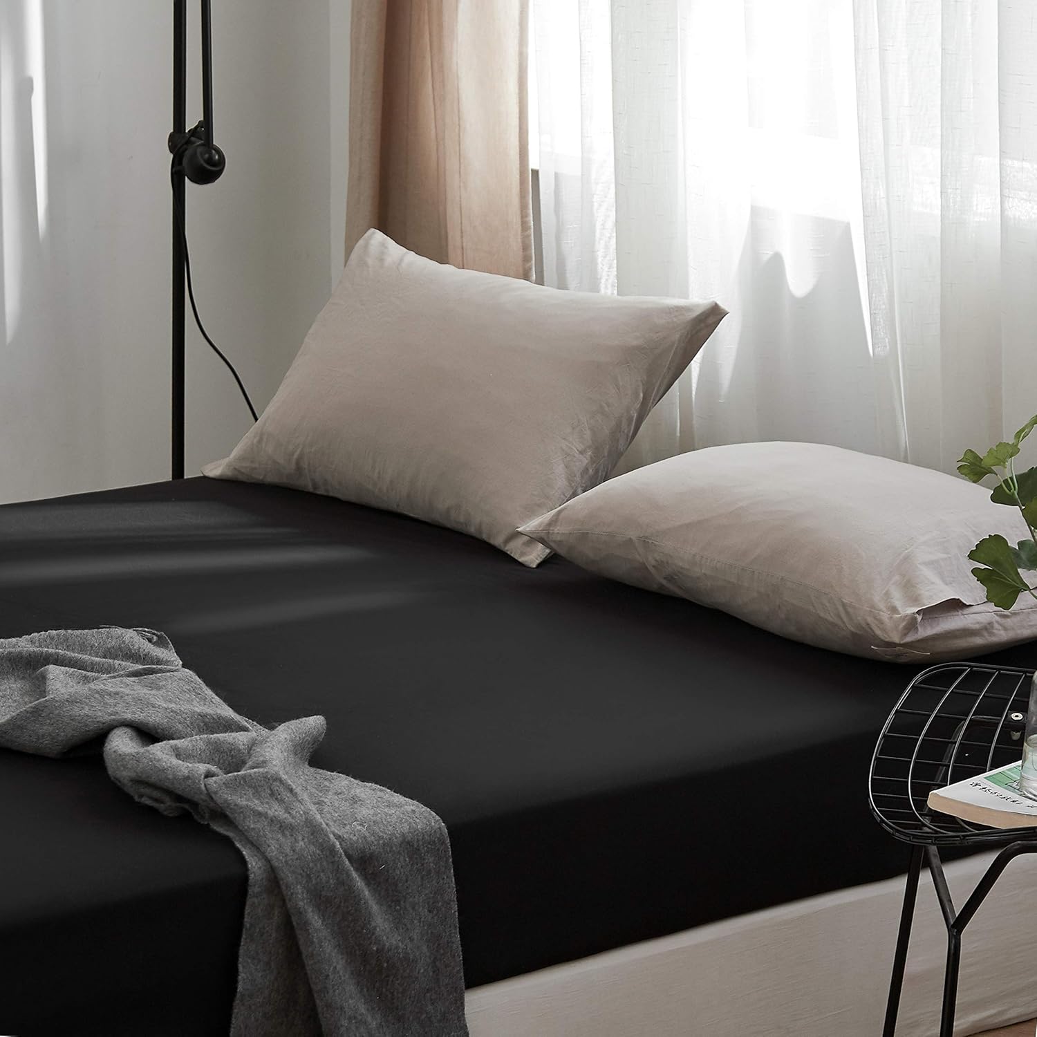 Lenzuolo con Angoli, Elasticizzati in Microfibra, 160x200x30cm, Nero 4