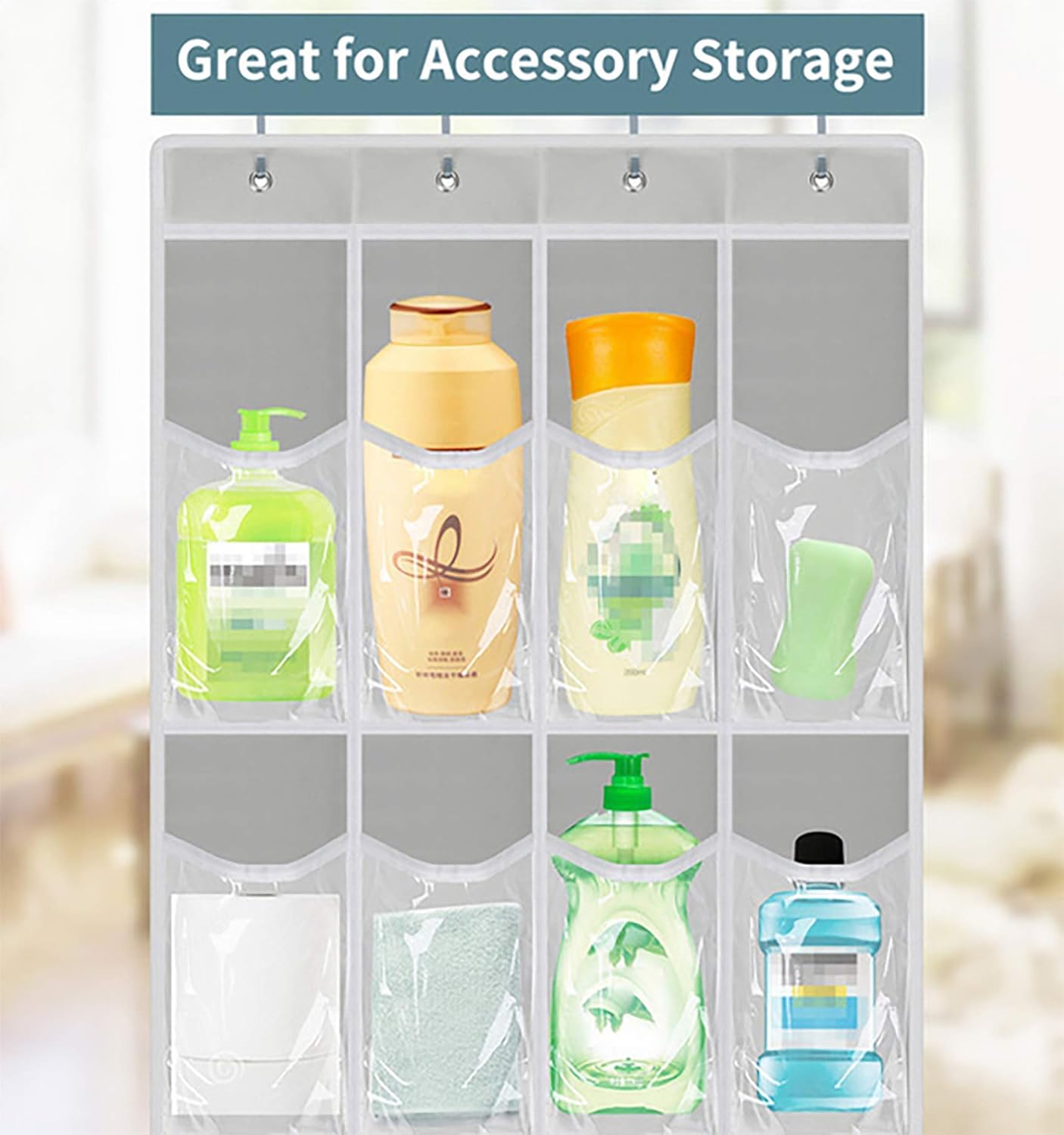 Generic Durable Door Hanging Shoe Organizer with 4 Strong Hooks Closet Shoe Holder Storage 24 Deep Large Pockets (Clear), 19.3 inches ×64.17 inches 5