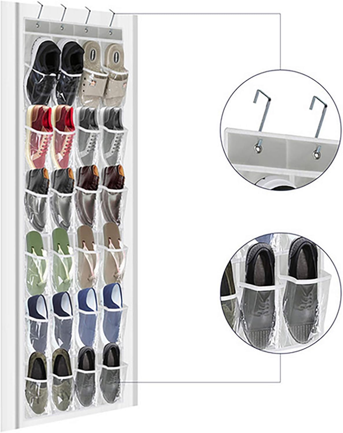 Generic Durable Door Hanging Shoe Organizer with 4 Strong Hooks Closet Shoe Holder Storage 24 Deep Large Pockets (Clear), 19.3 inches ×64.17 inches 3