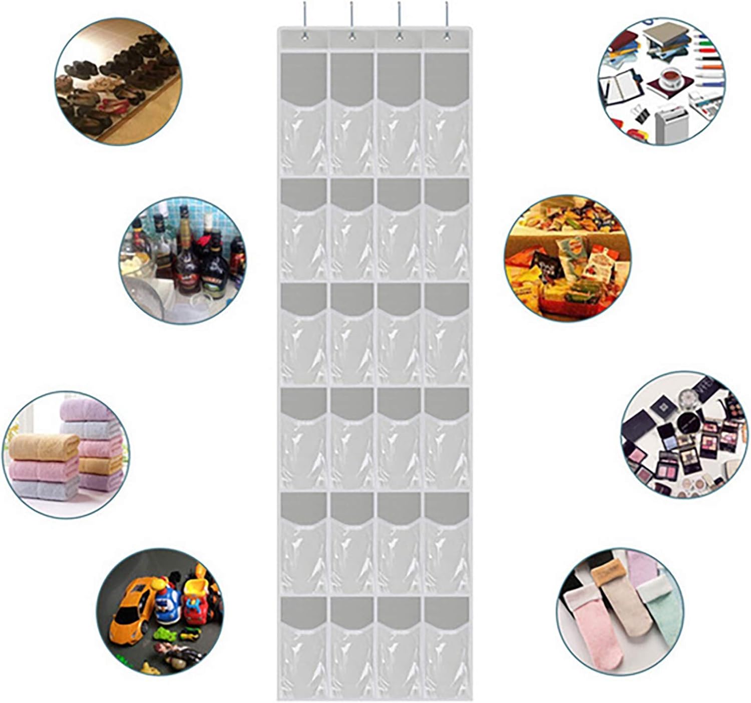 Generic Durable Door Hanging Shoe Organizer with 4 Strong Hooks Closet Shoe Holder Storage 24 Deep Large Pockets (Clear), 19.3 inches ×64.17 inches 2