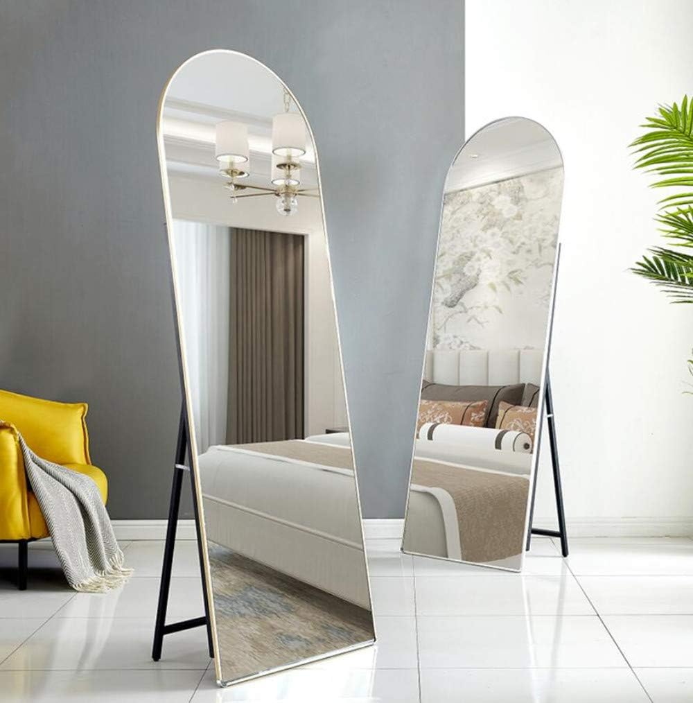 Vollspiegel für die Wand, schlank und geschwungen, Standspiegel mit klappbarem Rahmen aus satiniertem Stahl zum Aufhängen für Wohnzimmer und Schlafzimmer (170 x 50 cm, dorado) 3