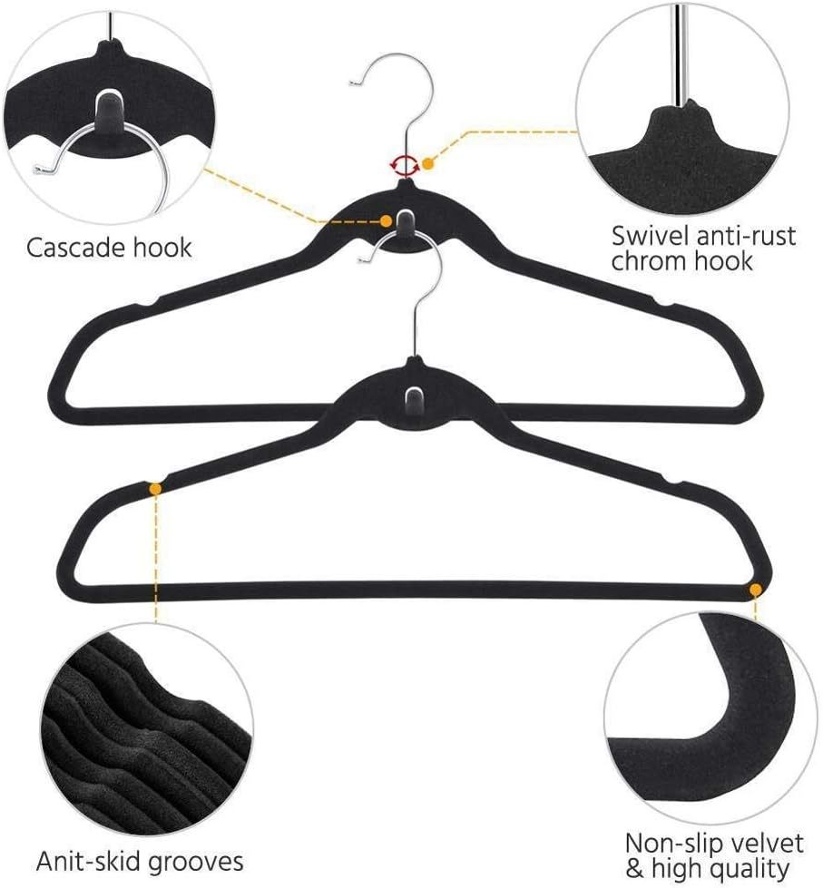 10er-Set hochwertige Kleiderbügel aus Samt - 360° drehbar - Für Garderobe, Hemd, Anzug, Hose, Rock, Kleiderbügel schwarz 5