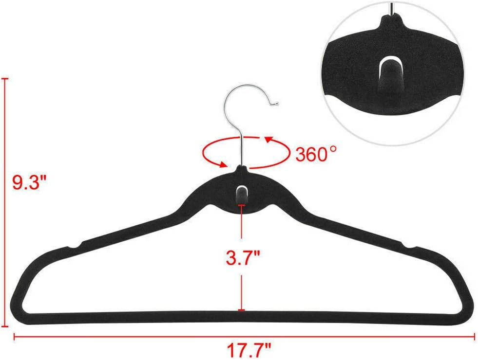 10er-Set hochwertige Kleiderbügel aus Samt - 360° drehbar - Für Garderobe, Hemd, Anzug, Hose, Rock, Kleiderbügel schwarz 6