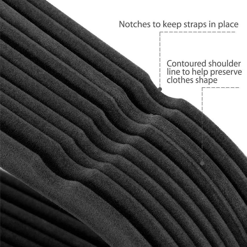 10er-Set hochwertige Kleiderbügel aus Samt - 360° drehbar - Für Garderobe, Hemd, Anzug, Hose, Rock, Kleiderbügel schwarz 4
