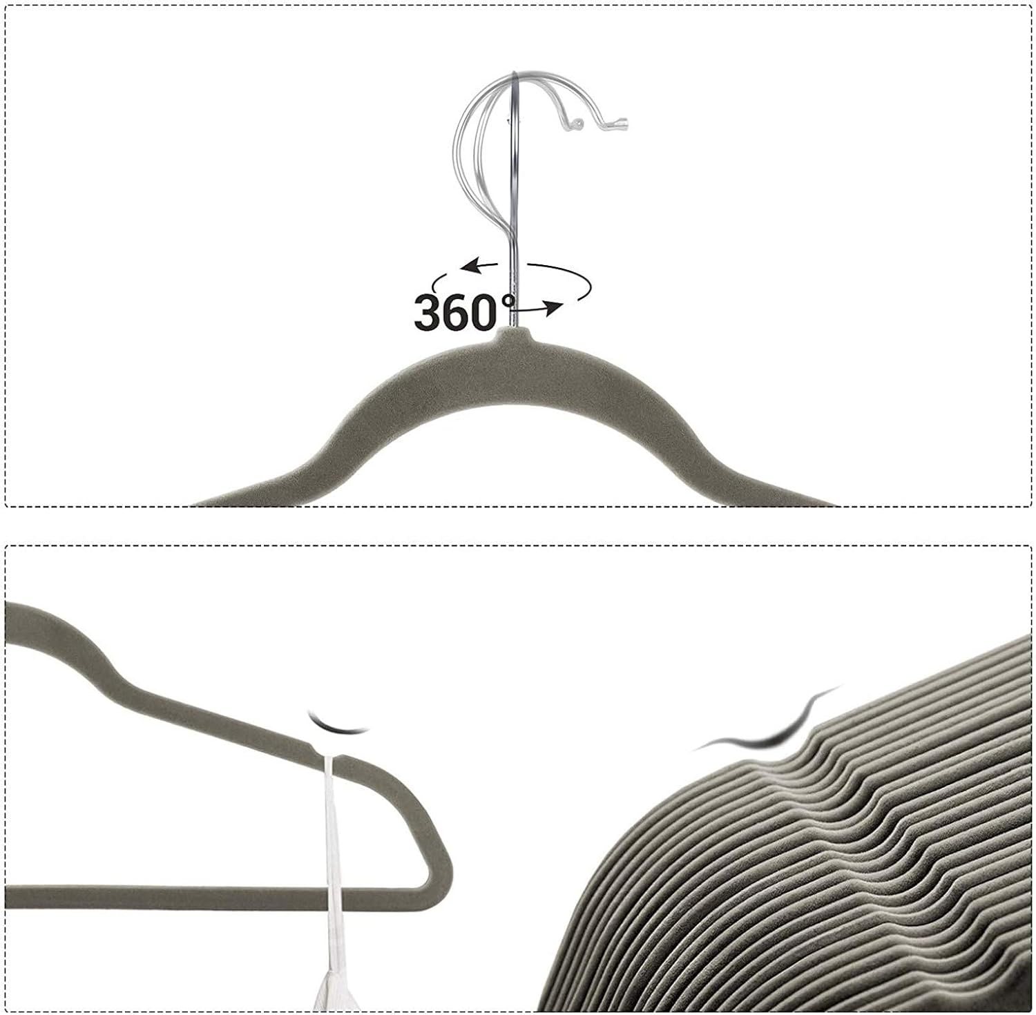 20 grucce appendiabiti in velluto di alta qualità, girevoli a 360 gradi, salvaspazio, antiscivolo, camicia, abiti, pantaloni, gonna, bianche 5
