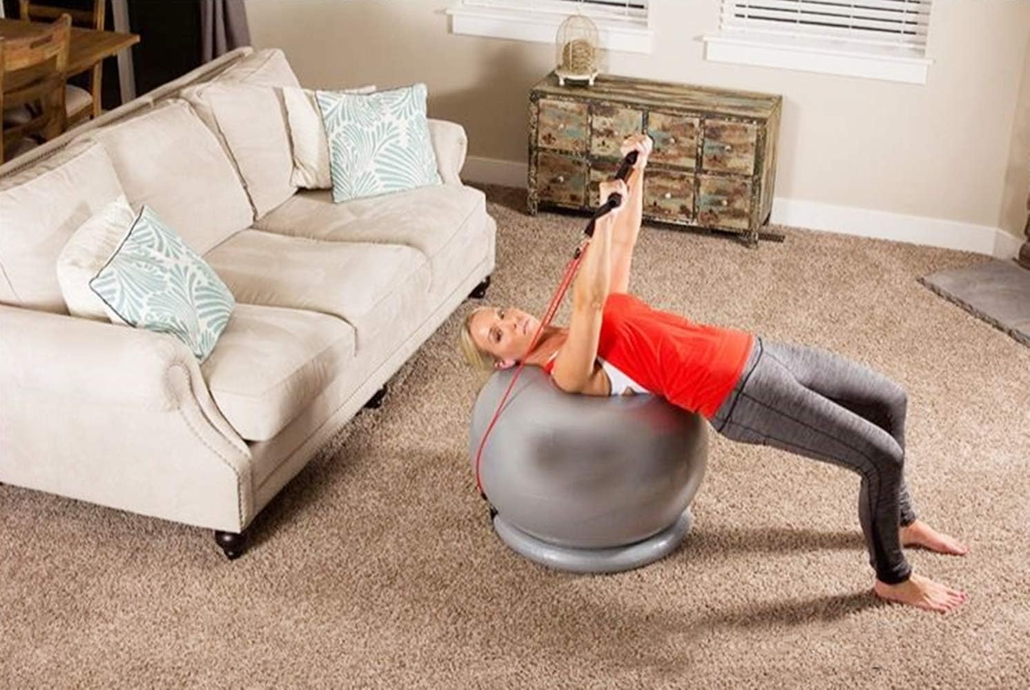 Palla da ginnastica per yoga e yoga, anti-burst con palla e fasce di resistenza, manico con pompa rapida per ufficio, casa, rosa, 65 cm 4