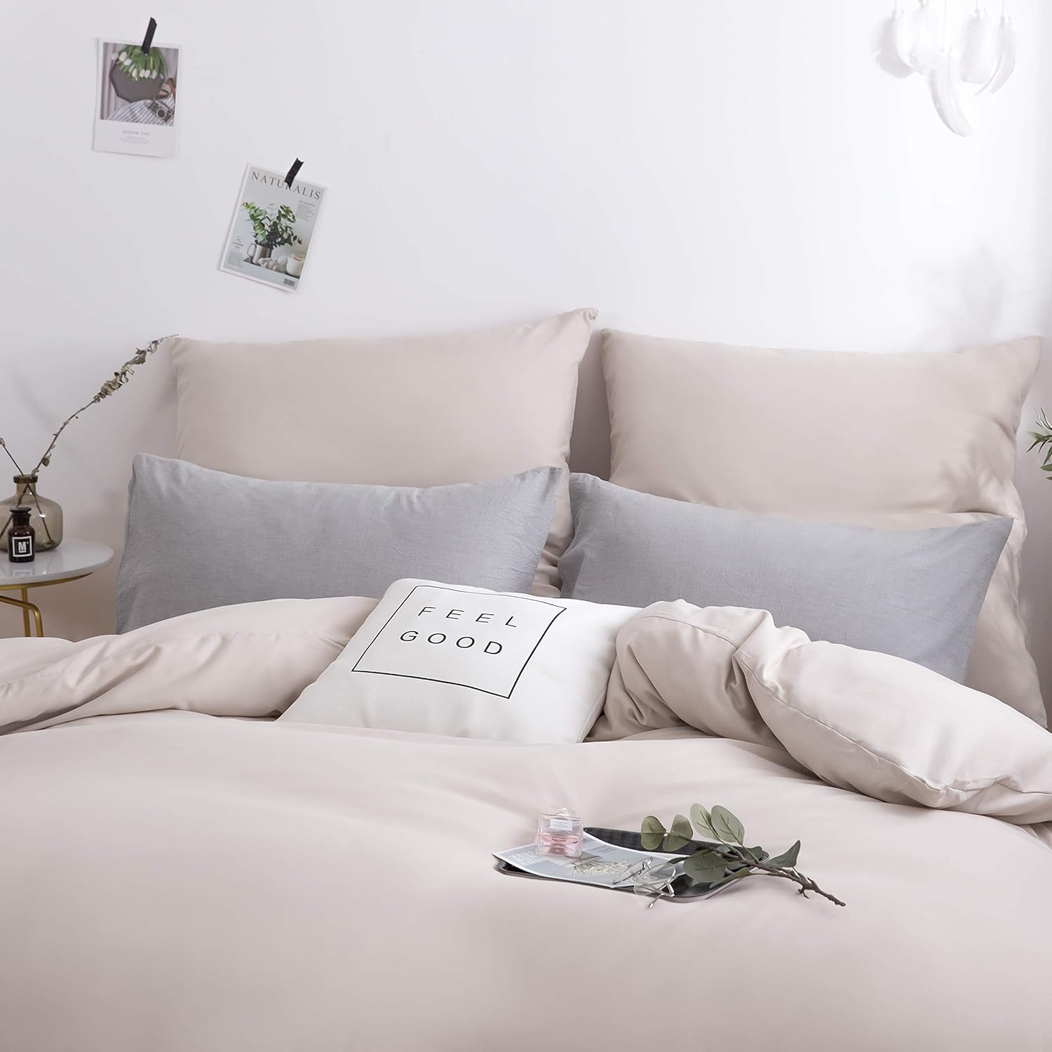Bed linen brushed Microfiber 1 duvet cover 155x220cm + 1 pillowcase 80x80cm with zipper Beige 2