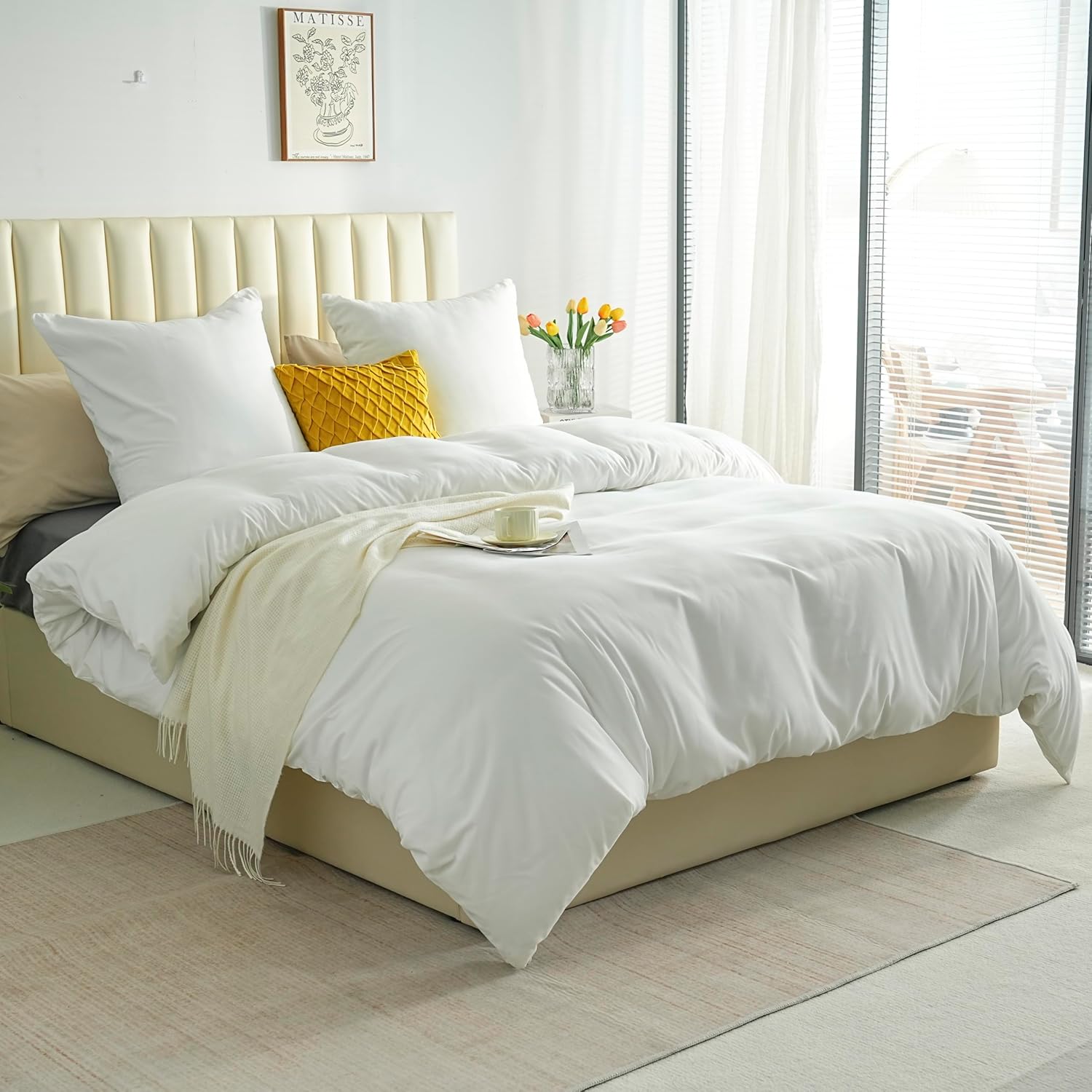 Bed linen brushed Microfiber 1 duvet cover 155x220cm + 1 pillowcase 80x80cm with zipper White 3