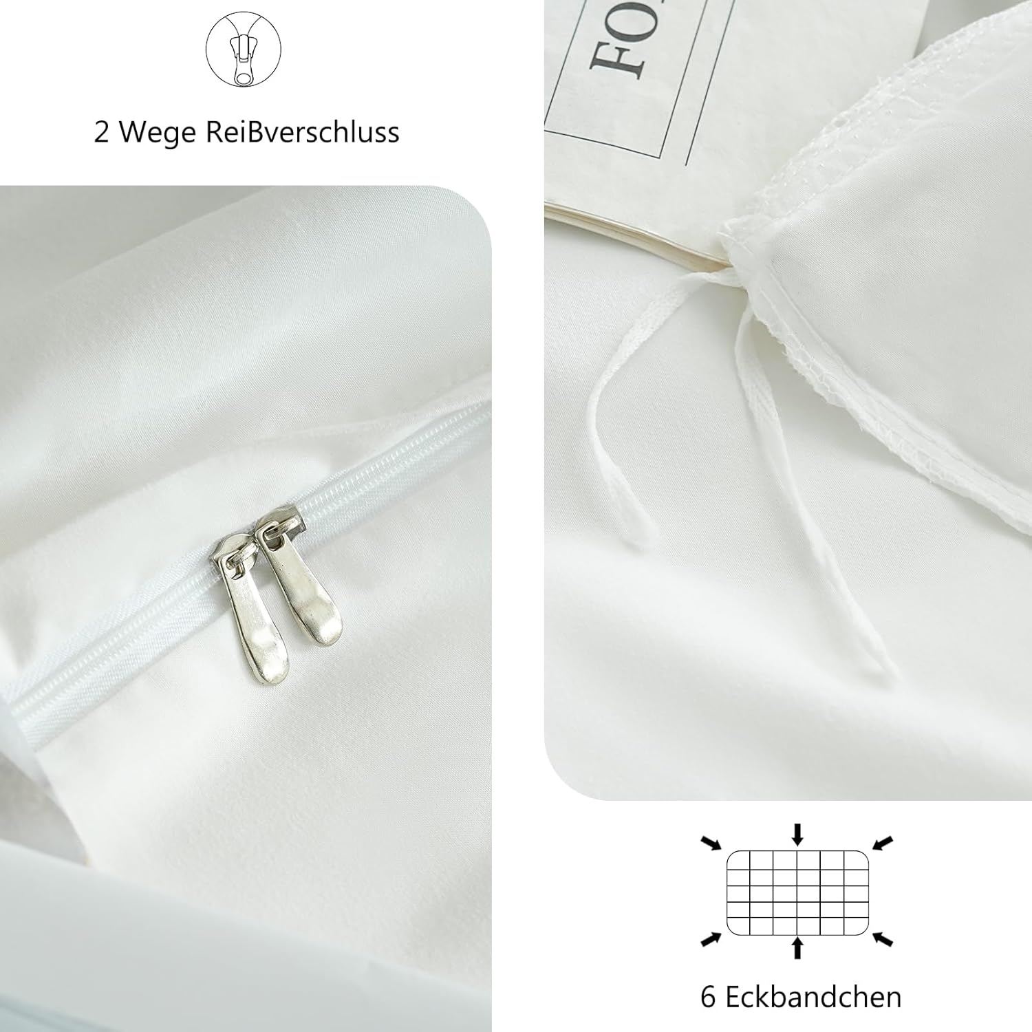 Bed linen brushed Microfiber 1 duvet cover 155x220cm + 1 pillowcase 80x80cm with zipper White 5