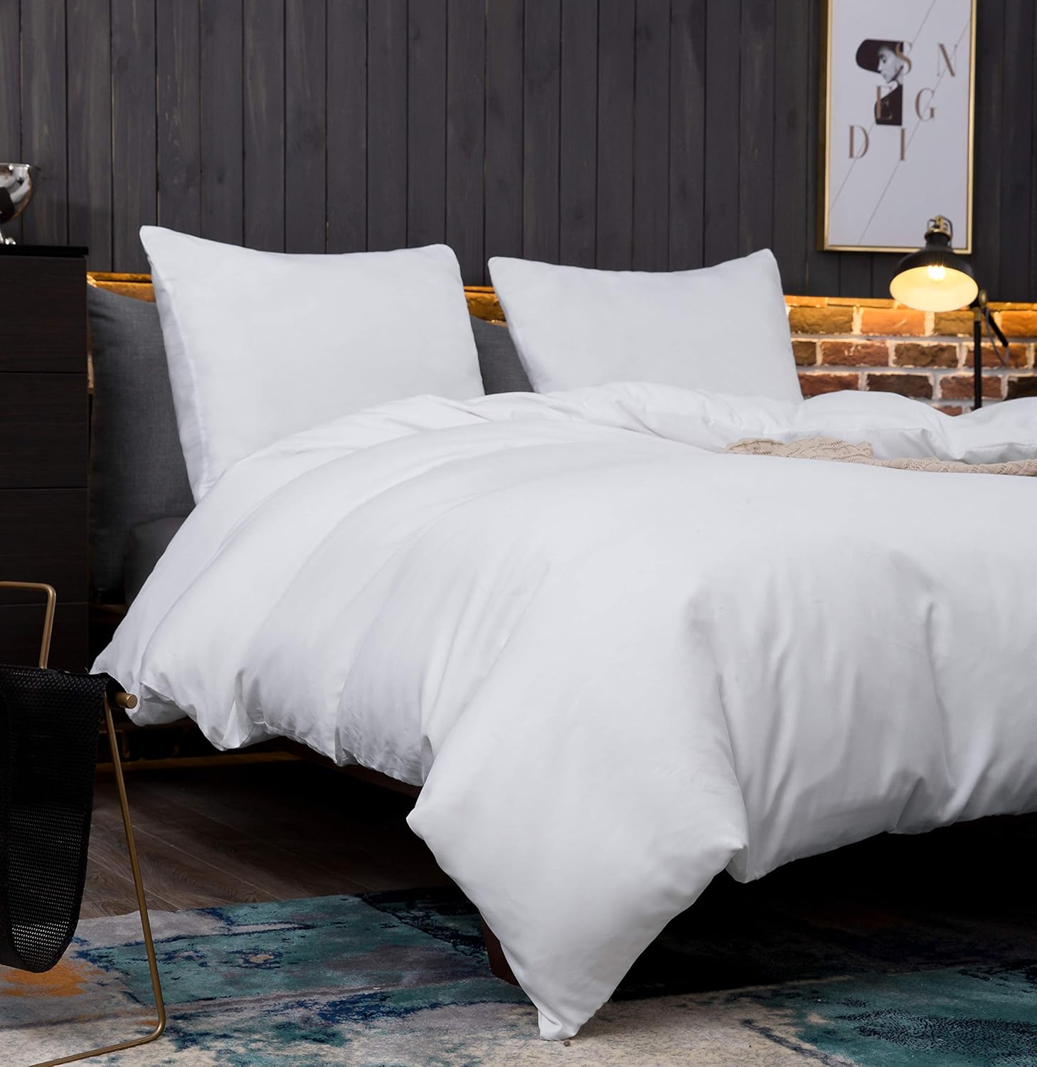 Bed linen brushed Microfiber 1 duvet cover 220x240cm + 2 pillowcase 80x80cm with zipper White 3
