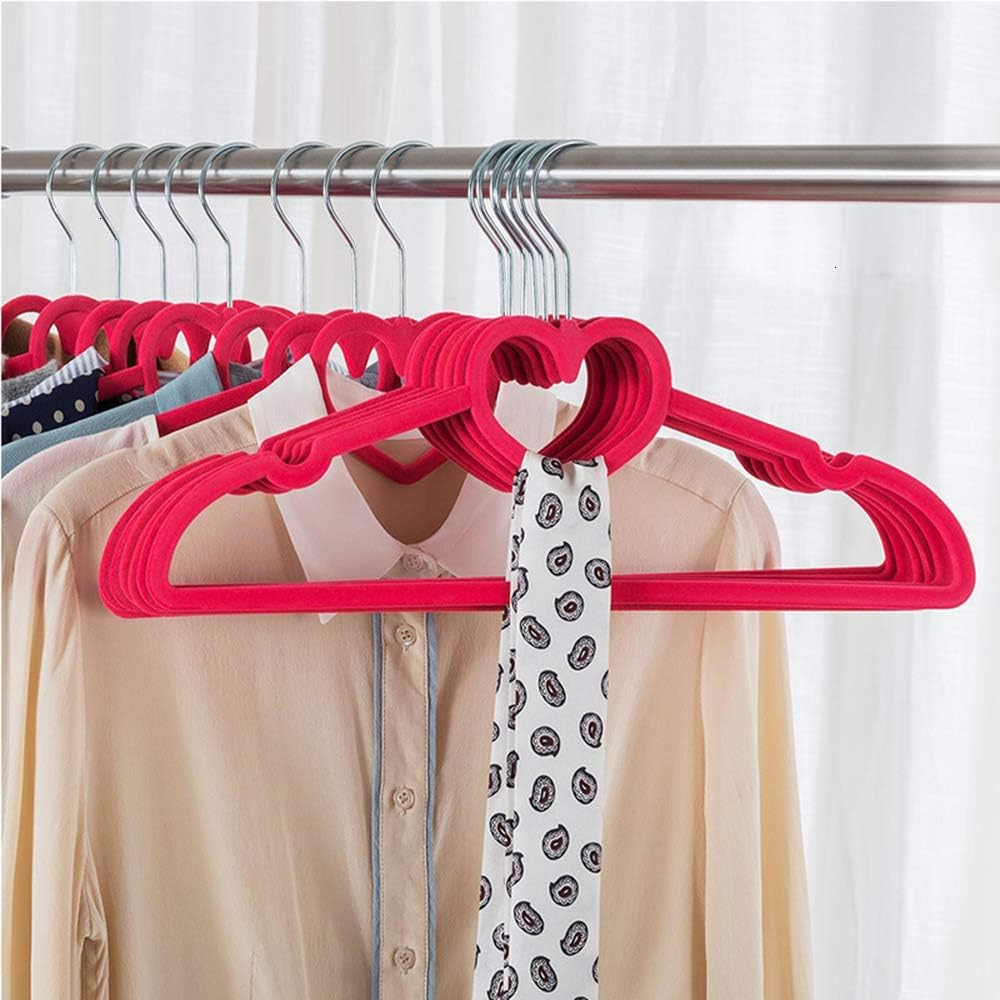 Heart Shaped Premium Velvet Hangers (10 Pack Rosa) - Non-Slip Ultra Thin and Space Saving 360 Degree Swivel Chrome Hook 2
