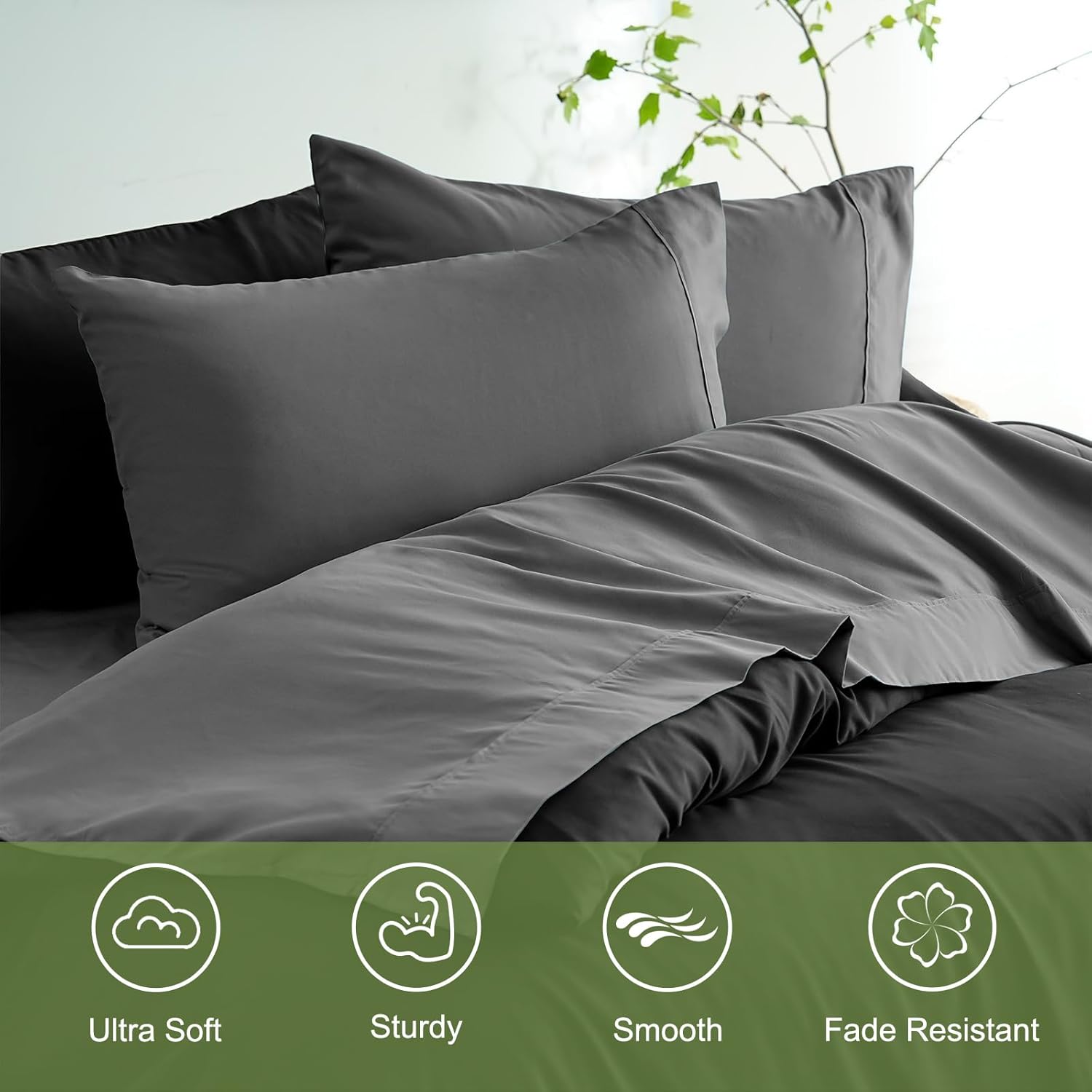 AYSW Bed Sheet Set 3 Pieces Double Brushed Microfiber 1800 - Breathable All Season Luxury Soft Bedding - Twin Gray 6