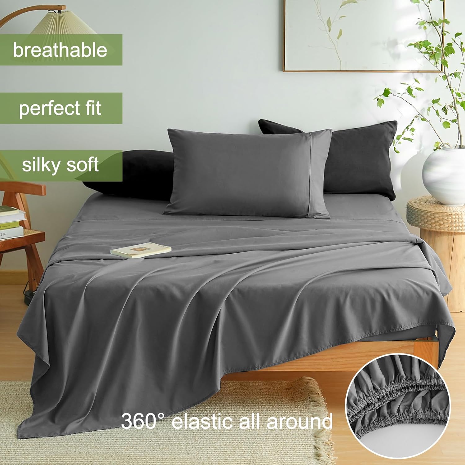 AYSW Bed Sheet Set 3 Pieces Double Brushed Microfiber 1800 - Breathable All Season Luxury Soft Bedding - Twin Gray 2