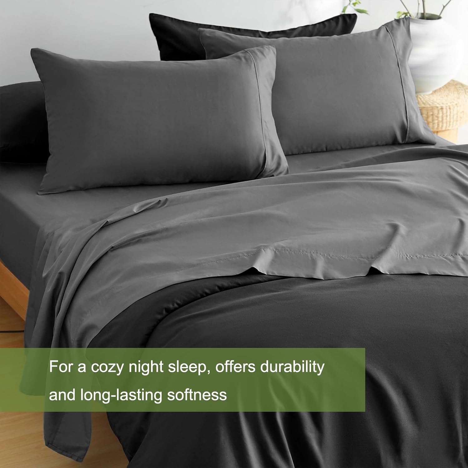 AYSW Bed Sheet Set 3 Pieces Double Brushed Microfiber 1800 - Breathable All Season Luxury Soft Bedding - Twin Gray 4