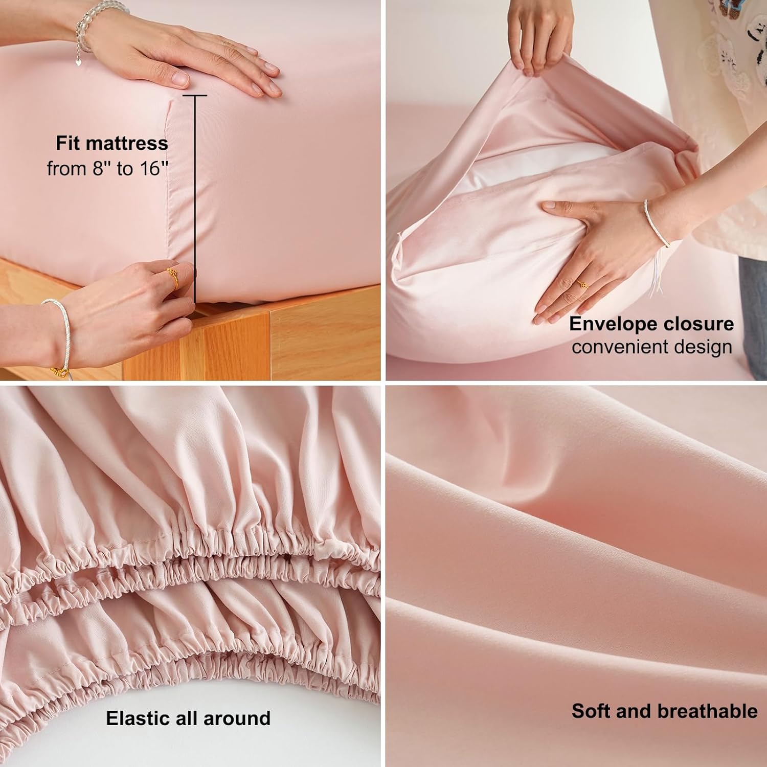 AYSW Bed Sheet Set 4 Pieces Double Brushed Microfiber 1800 - Breathable All Season Luxury Soft Bedding - Up to 16 Inches - Queen Pink 6
