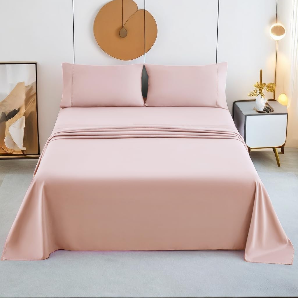 AYSW Bed Sheet Set 4 Pieces Double Brushed Microfiber 1800 - Breathable All Season Luxury Soft Bedding - Up to 16 Inches - Queen Pink 2
