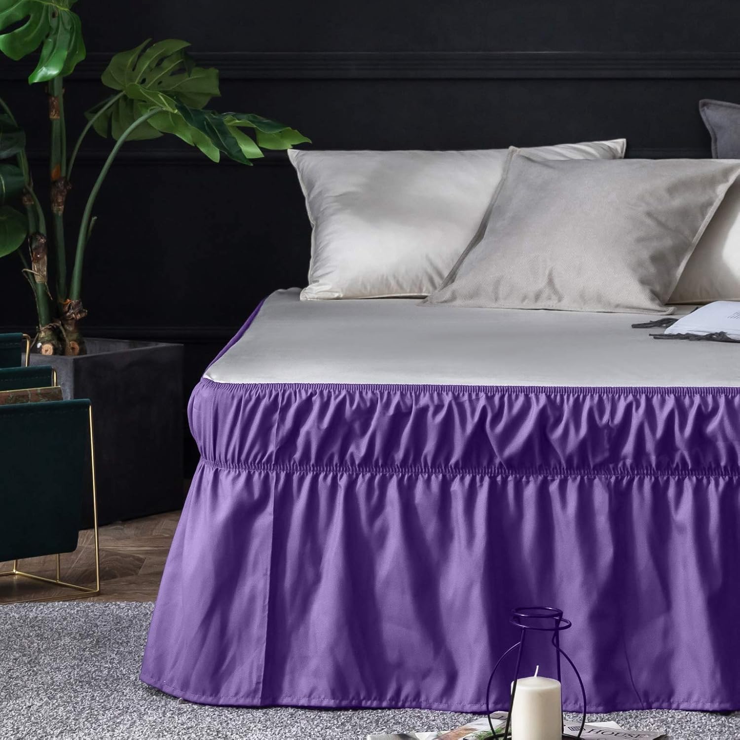 AYSW Bed Skirt Queen Size 14 inch Drop Premium Soft and Cozy 1800 Brushed Microfiber Dust Ruffle Three Fabric Sides Wrap Around with Elastic No Top Easy On Purple Holiday 2