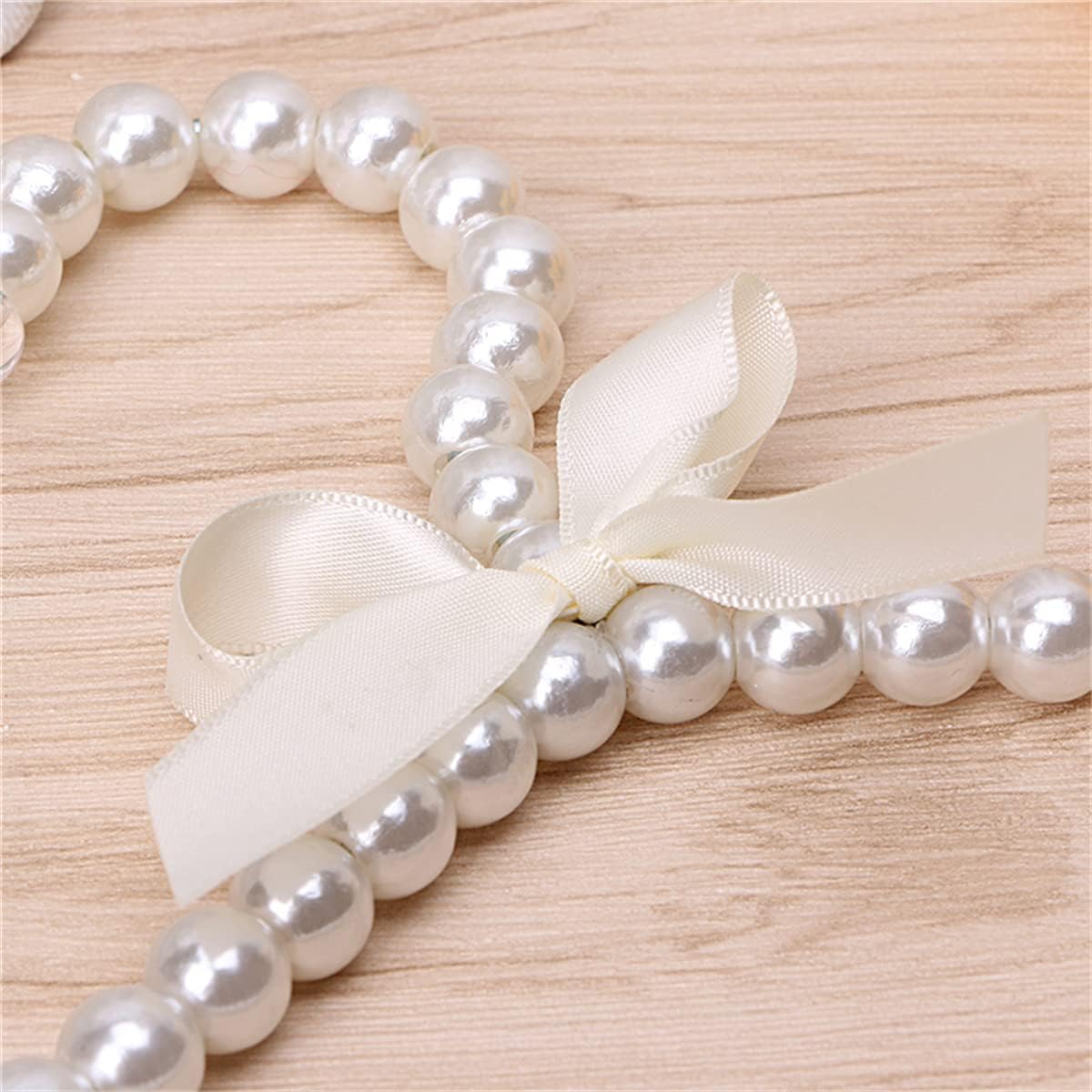Children's hangers with faux pearls with ribbon and bow, 5 units, white color 4