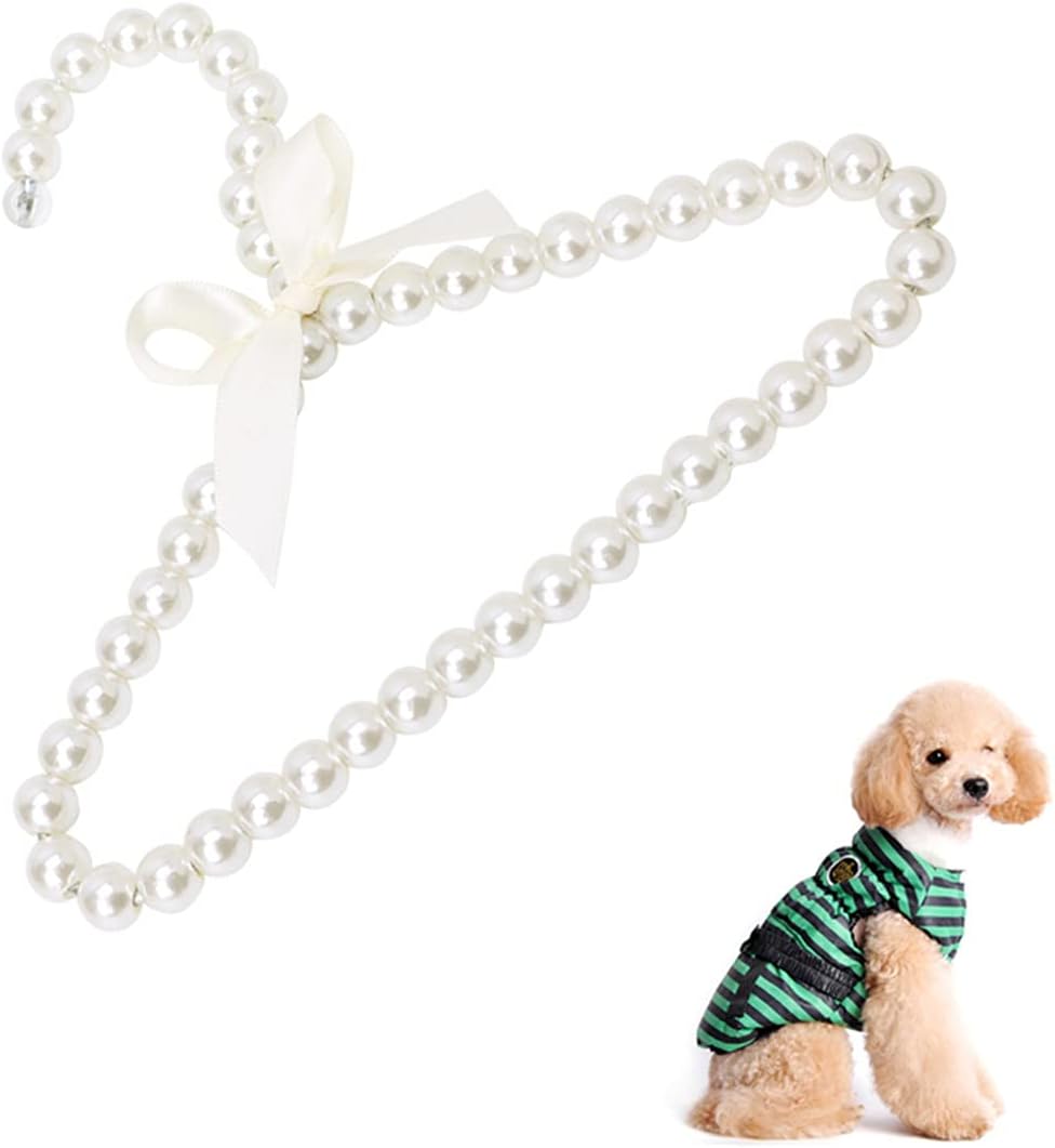 Children's hangers with faux pearls with ribbon and bow, 5 units, white color 5